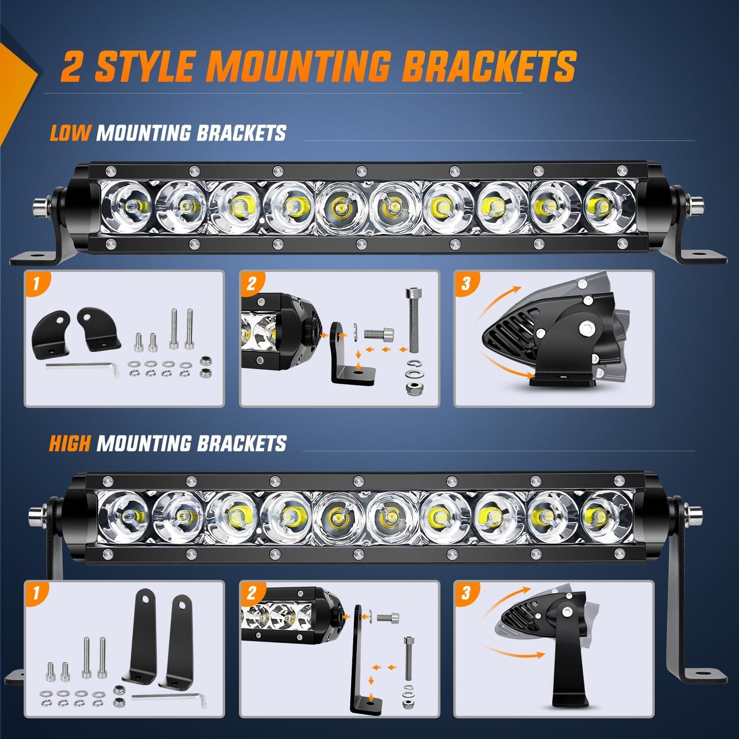 imageNilight Slim LED Light Bar 2PCS 11 Inch 26LED Single Row Spot Flood Combo Fog Driving Work Lighting Roof Bumper Lamp Offroad for 4x4 Trucks SUV ATV UTV50W Light Wiring Harness