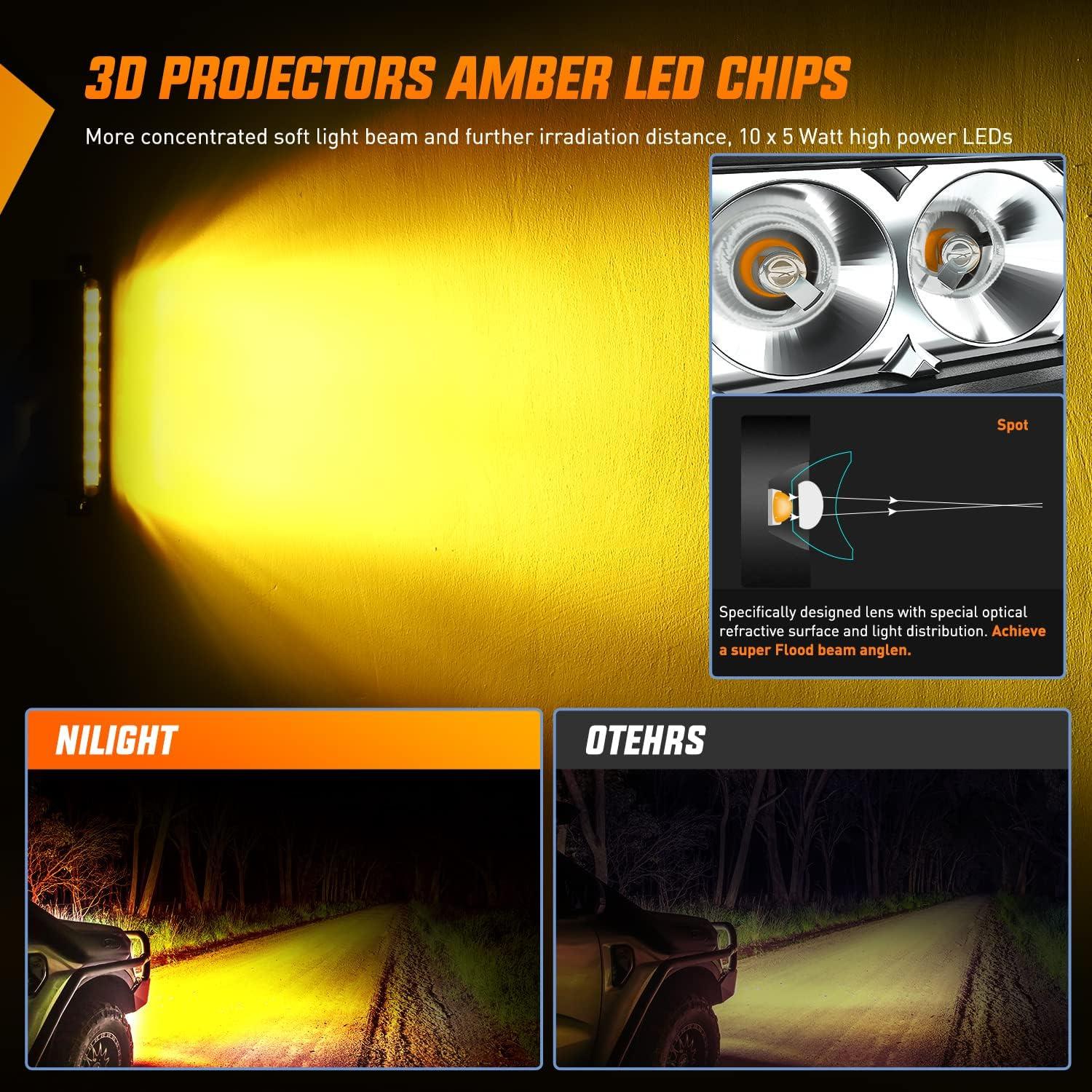 imageNilight Slim LED Light Bar 2PCS 11 Inch 26LED Single Row Spot Flood Combo Fog Driving Work Lighting Roof Bumper Lamp Offroad for 4x4 Trucks SUV ATV UTV11 Inch Amber Light