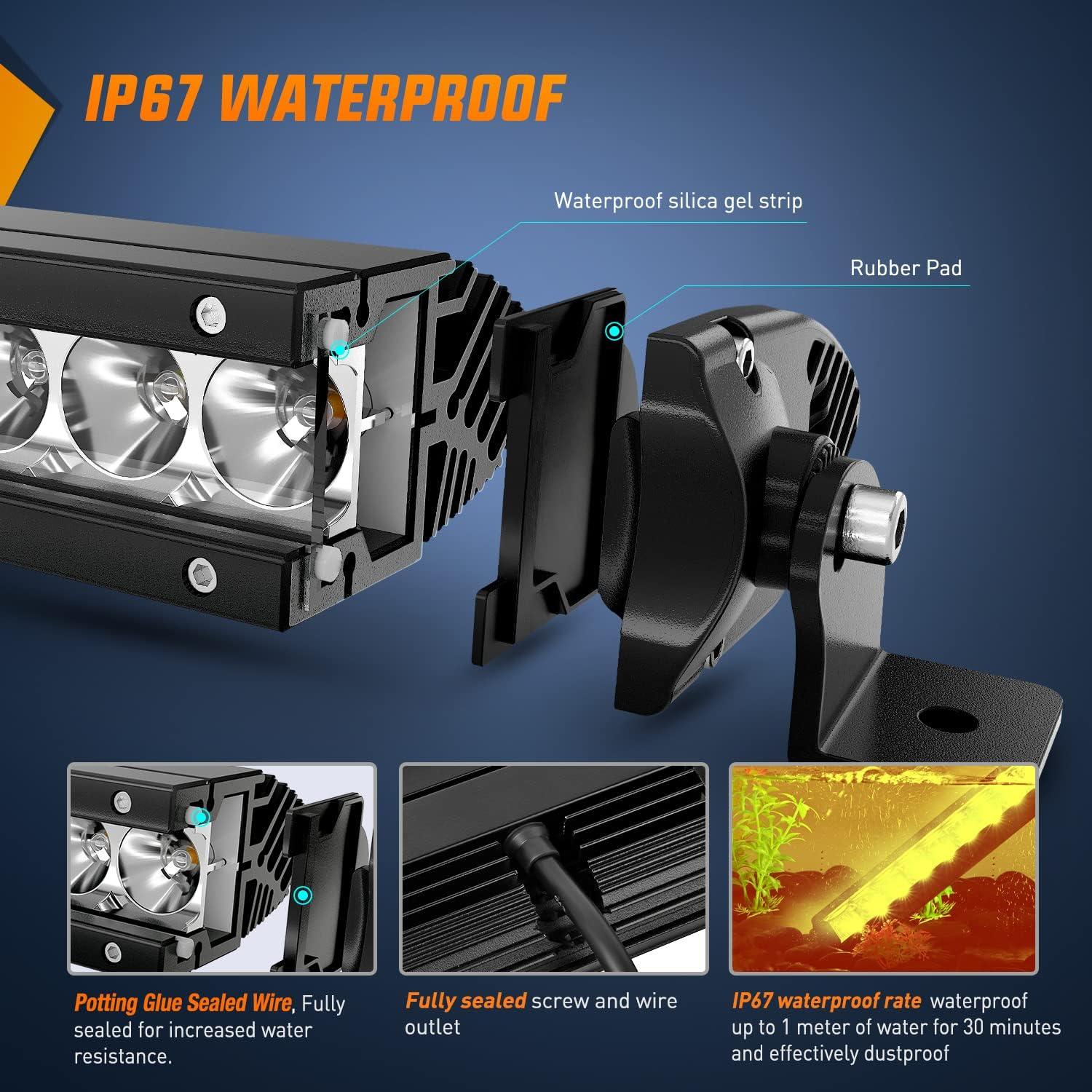 imageNilight Slim LED Light Bar 2PCS 11 Inch 26LED Single Row Spot Flood Combo Fog Driving Work Lighting Roof Bumper Lamp Offroad for 4x4 Trucks SUV ATV UTV11 Inch Amber Light