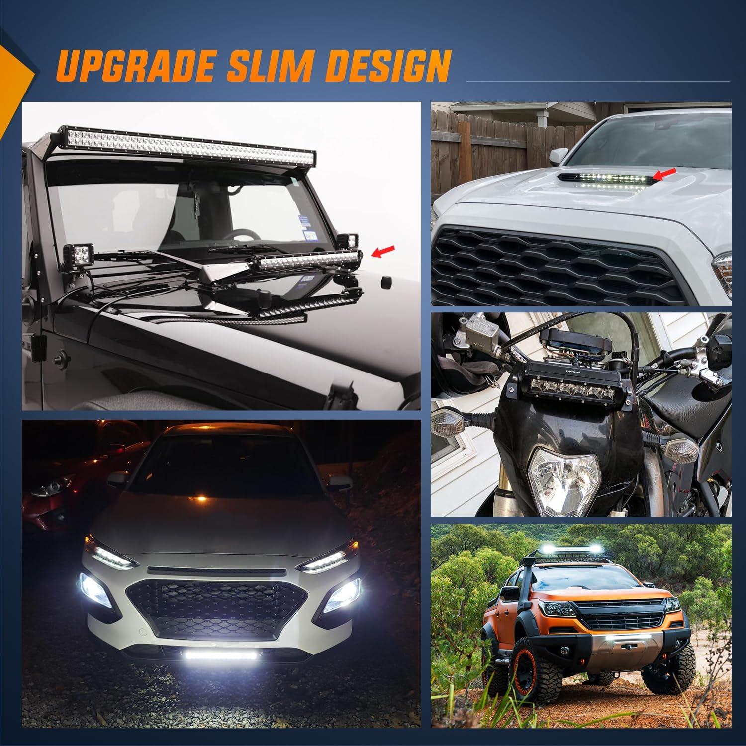imageNilight Slim LED Light Bar 2PCS 11 Inch 26LED Single Row Spot Flood Combo Fog Driving Work Lighting Roof Bumper Lamp Offroad for 4x4 Trucks SUV ATV UTV50W Light Wiring Harness
