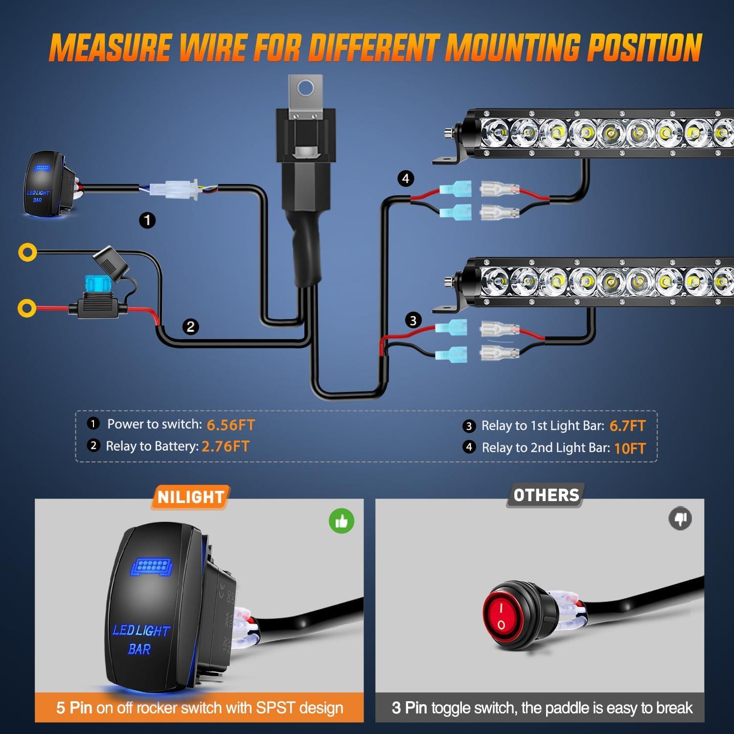 imageNilight Slim LED Light Bar 2PCS 11 Inch 26LED Single Row Spot Flood Combo Fog Driving Work Lighting Roof Bumper Lamp Offroad for 4x4 Trucks SUV ATV UTV50W Light Wiring Harness