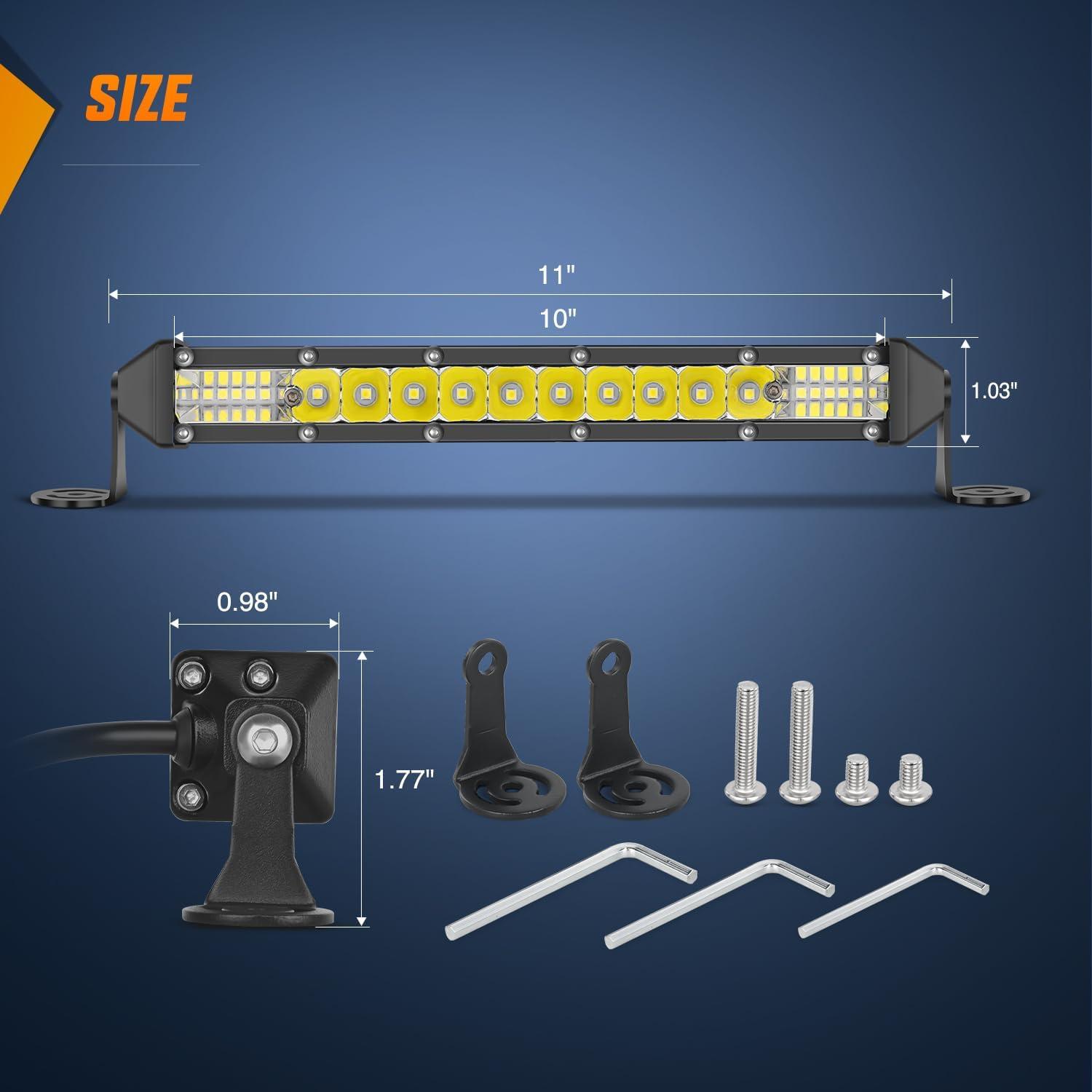 imageNilight Slim LED Light Bar 2PCS 11 Inch 26LED Single Row Spot Flood Combo Fog Driving Work Lighting Roof Bumper Lamp Offroad for 4x4 Trucks SUV ATV UTV11 Inch White Light Ultra Slim