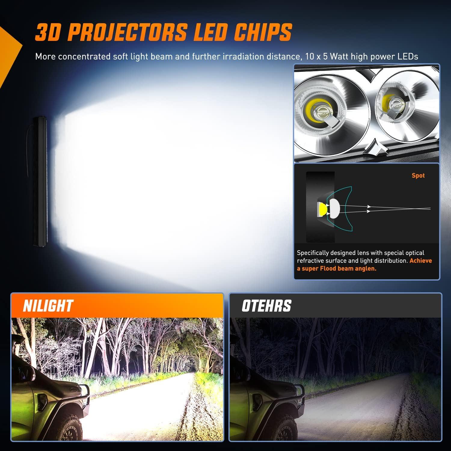 imageNilight Slim LED Light Bar 2PCS 11 Inch 26LED Single Row Spot Flood Combo Fog Driving Work Lighting Roof Bumper Lamp Offroad for 4x4 Trucks SUV ATV UTV11 Inch White Light