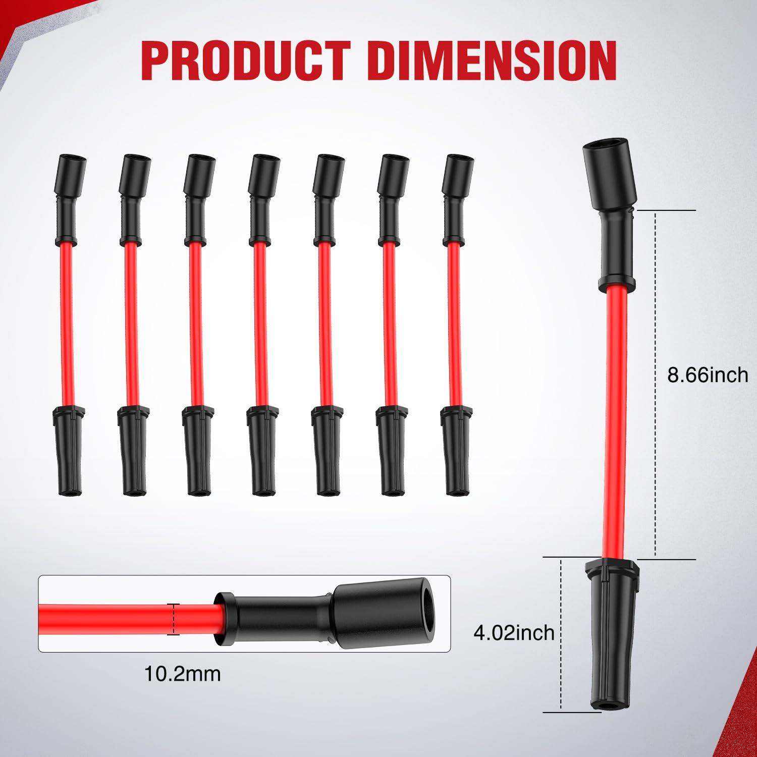 imageNilight Spark Plug Wire 105 mm Straight Boots High Performance Ignition Wire Compatible with Chevy SBC BBC 305 350 454 Electronic V8 Engine with HEI Distributor9748HH