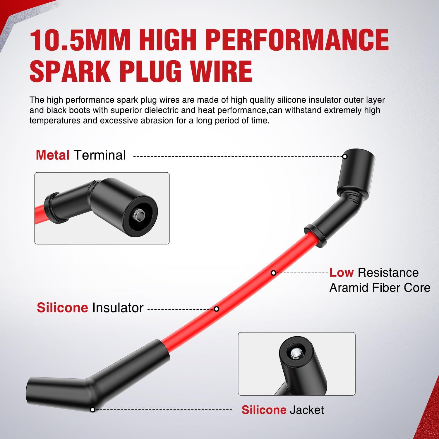 imageNilight Spark Plug Wire 105 mm Straight Boots High Performance Ignition Wire Compatible with Chevy SBC BBC 305 350 454 Electronic V8 Engine with HEI DistributorLSx LS1 LS2 LS3 LS6 LS7