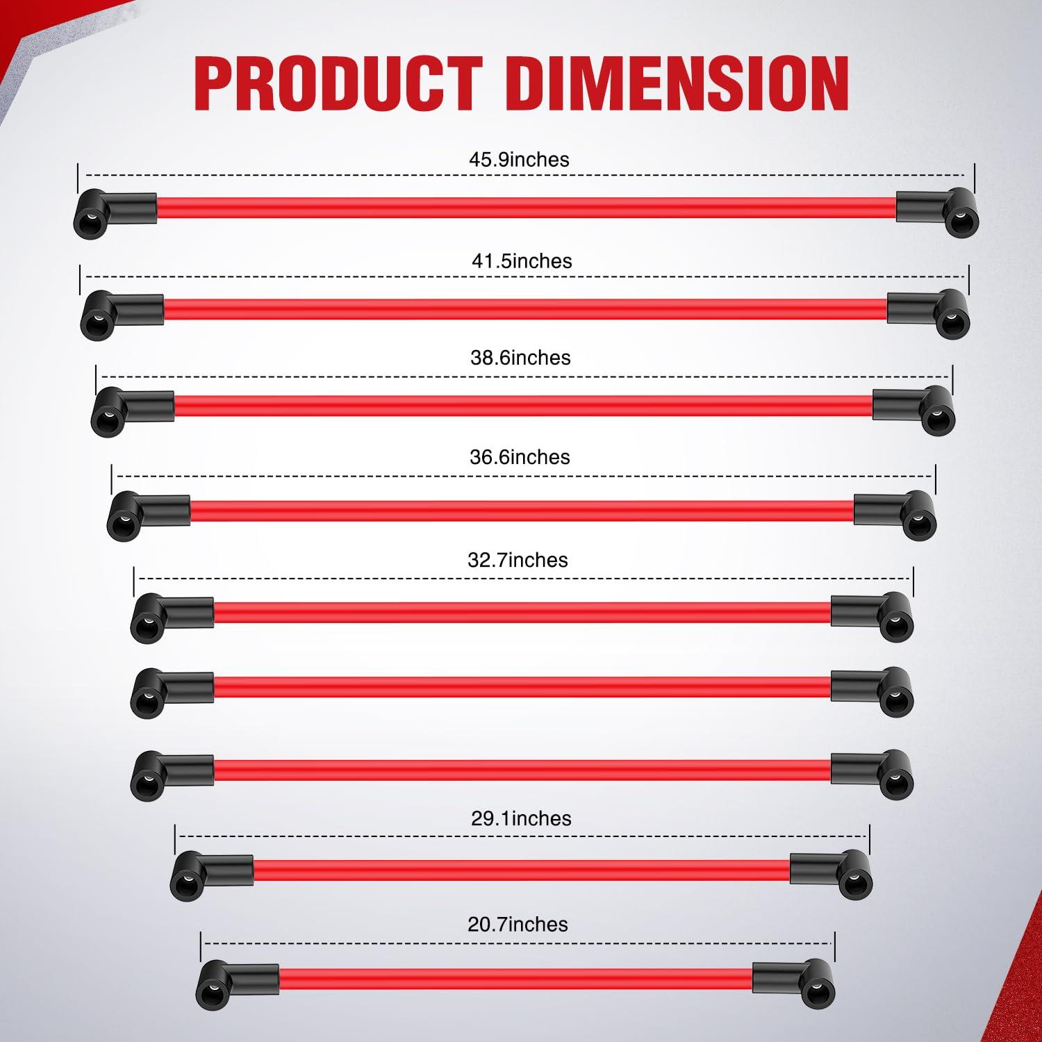 imageNilight Spark Plug Wire 105 mm Straight Boots High Performance Ignition Wire Compatible with Chevy SBC BBC 305 350 454 Electronic V8 Engine with HEI DistributorSBC BBC 305 350 454 HEI90 Degree