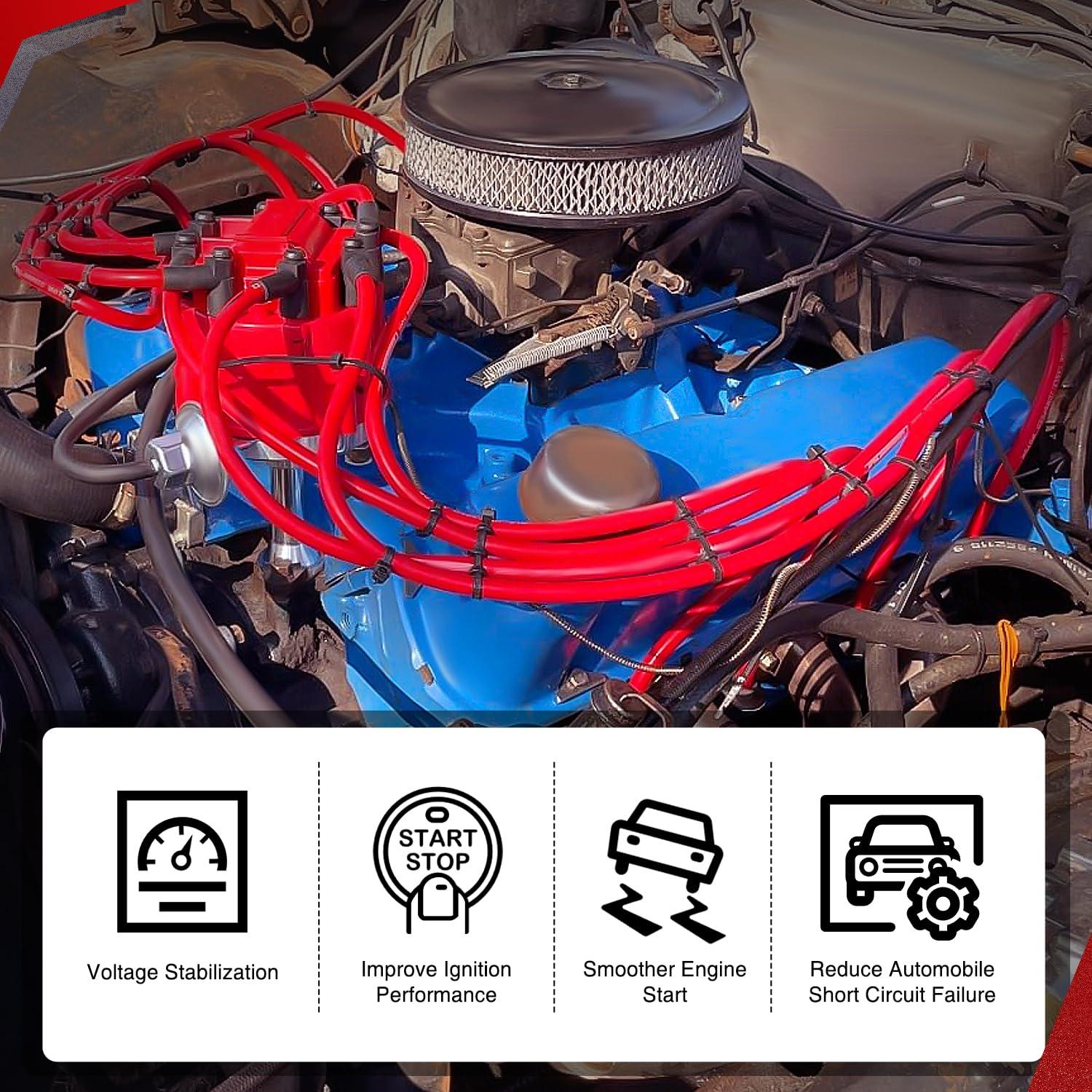 imageNilight Spark Plug Wire 105 mm Straight Boots High Performance Ignition Wire Compatible with Chevy SBC BBC 305 350 454 Electronic V8 Engine with HEI DistributorSBC BBC 305 350 454 HEI90 Degree