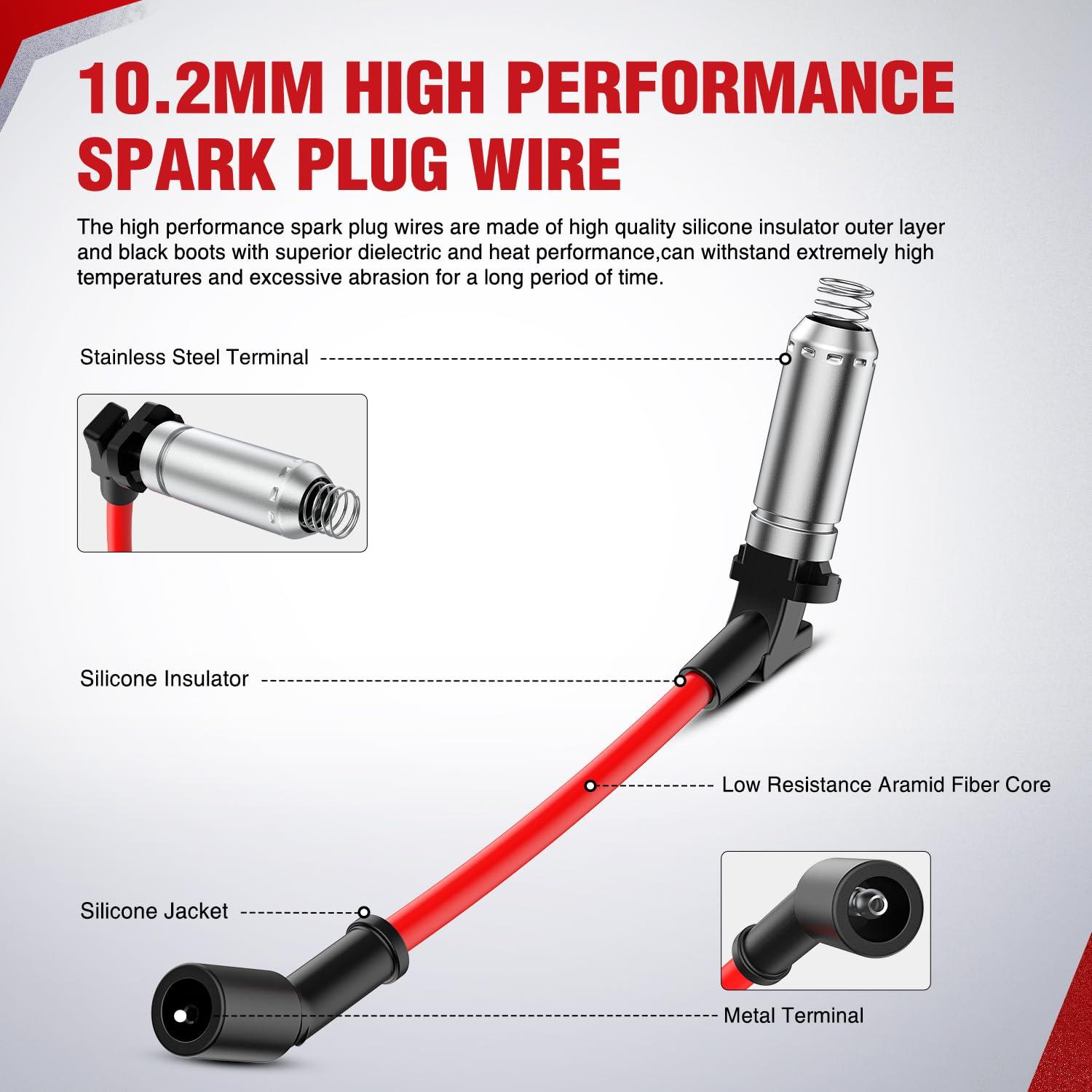 imageNilight Spark Plug Wire 105 mm Straight Boots High Performance Ignition Wire Compatible with Chevy SBC BBC 305 350 454 Electronic V8 Engine with HEI Distributor48322R