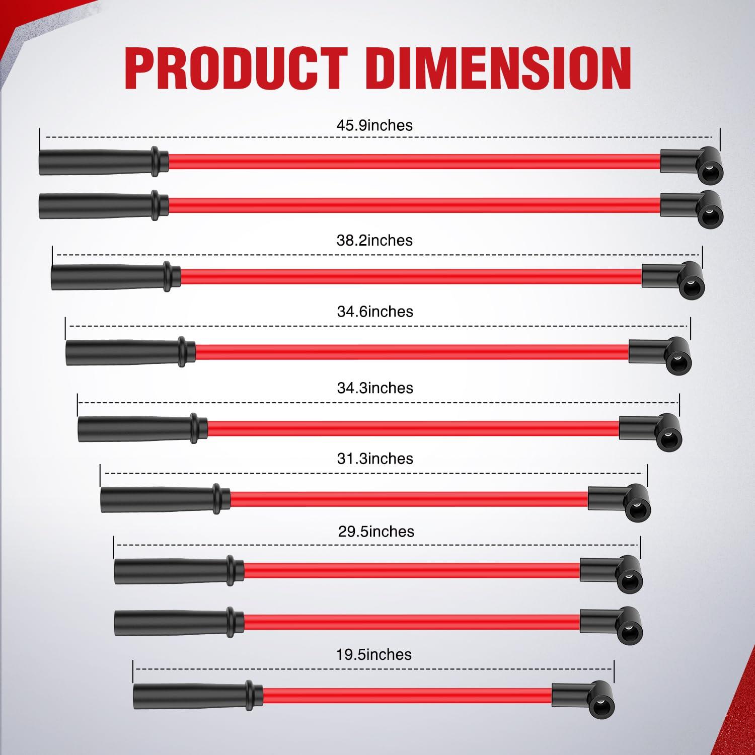 imageNilight Spark Plug Wire 105 mm Straight Boots High Performance Ignition Wire Compatible with Chevy SBC BBC 305 350 454 Electronic V8 Engine with HEI DistributorSBC BBC 305 350 454 HEI90 to Straight