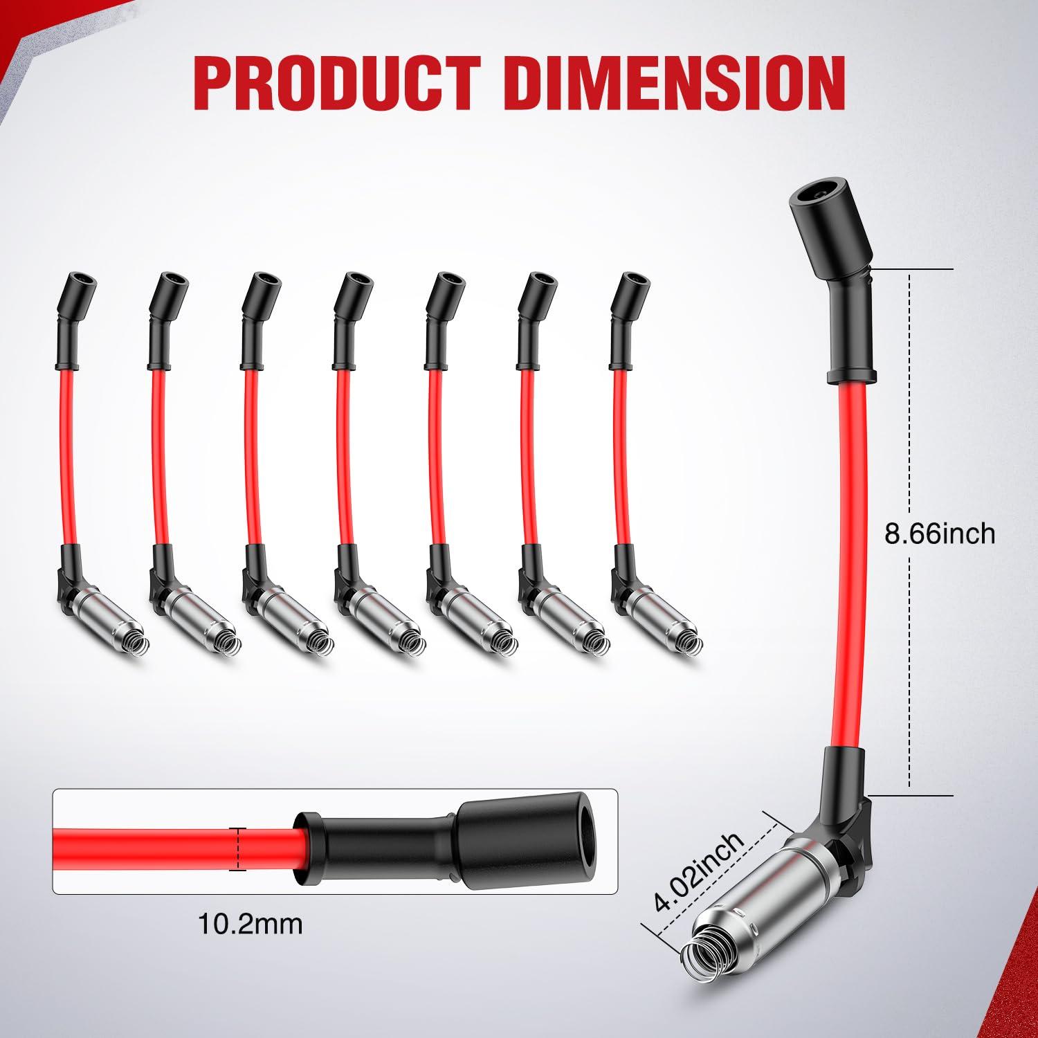 imageNilight Spark Plug Wire 105 mm Straight Boots High Performance Ignition Wire Compatible with Chevy SBC BBC 305 350 454 Electronic V8 Engine with HEI Distributor48322R