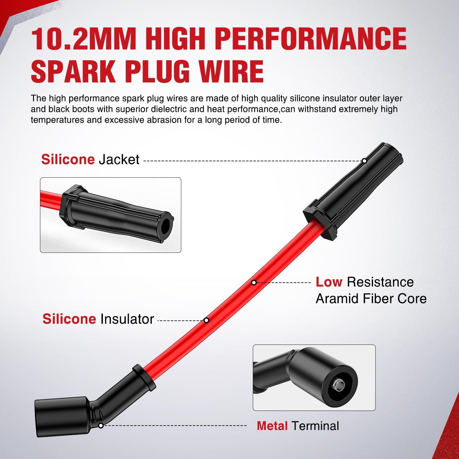 imageNilight Spark Plug Wire 105 mm Straight Boots High Performance Ignition Wire Compatible with Chevy SBC BBC 305 350 454 Electronic V8 Engine with HEI Distributor9748HH