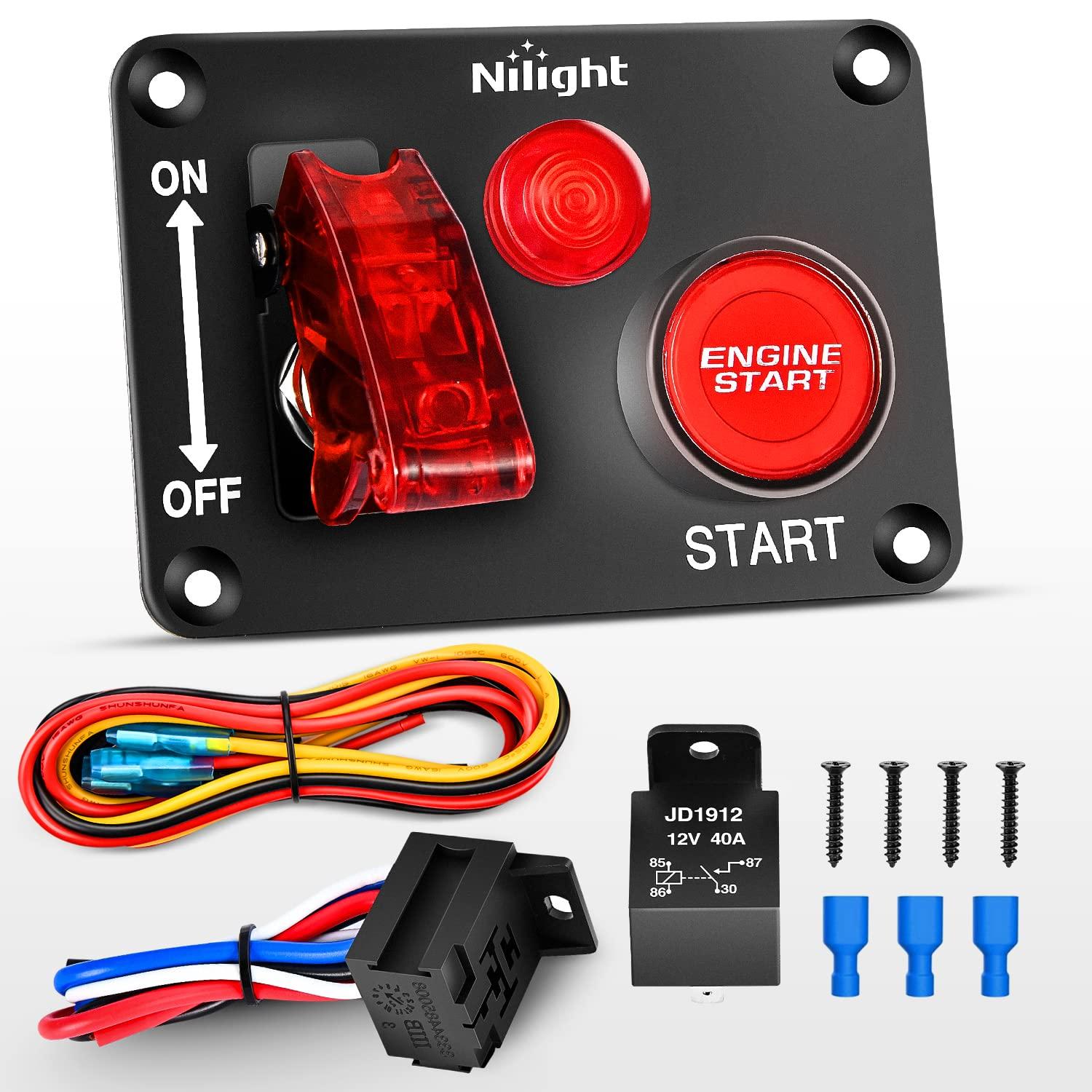 imageNilight Start Engine Button 12V DC 50A SPST on Off Momentary Switch Red Car Start Engine Button Stater Push Start Ignition Switch for Racing Sport Cars Trucks 2 Years WarrantyRed 2 in 1 Panel