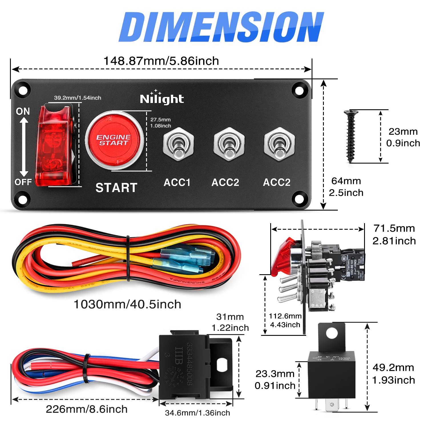 imageNilight Start Engine Button 12V DC 50A SPST on Off Momentary Switch Red Car Start Engine Button Stater Push Start Ignition Switch for Racing Sport Cars Trucks 2 Years WarrantyRed 5 in 1 Panel
