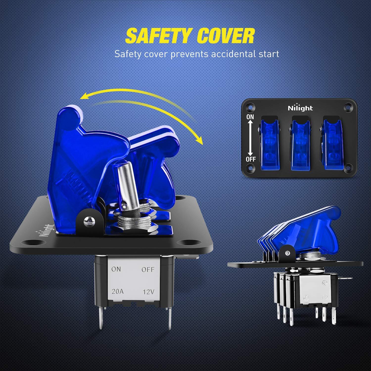 imageNilight Start Engine Button 12V DC 50A SPST on Off Momentary Switch Red Car Start Engine Button Stater Push Start Ignition Switch for Racing Sport Cars Trucks 2 Years WarrantyBlue 3 Gang