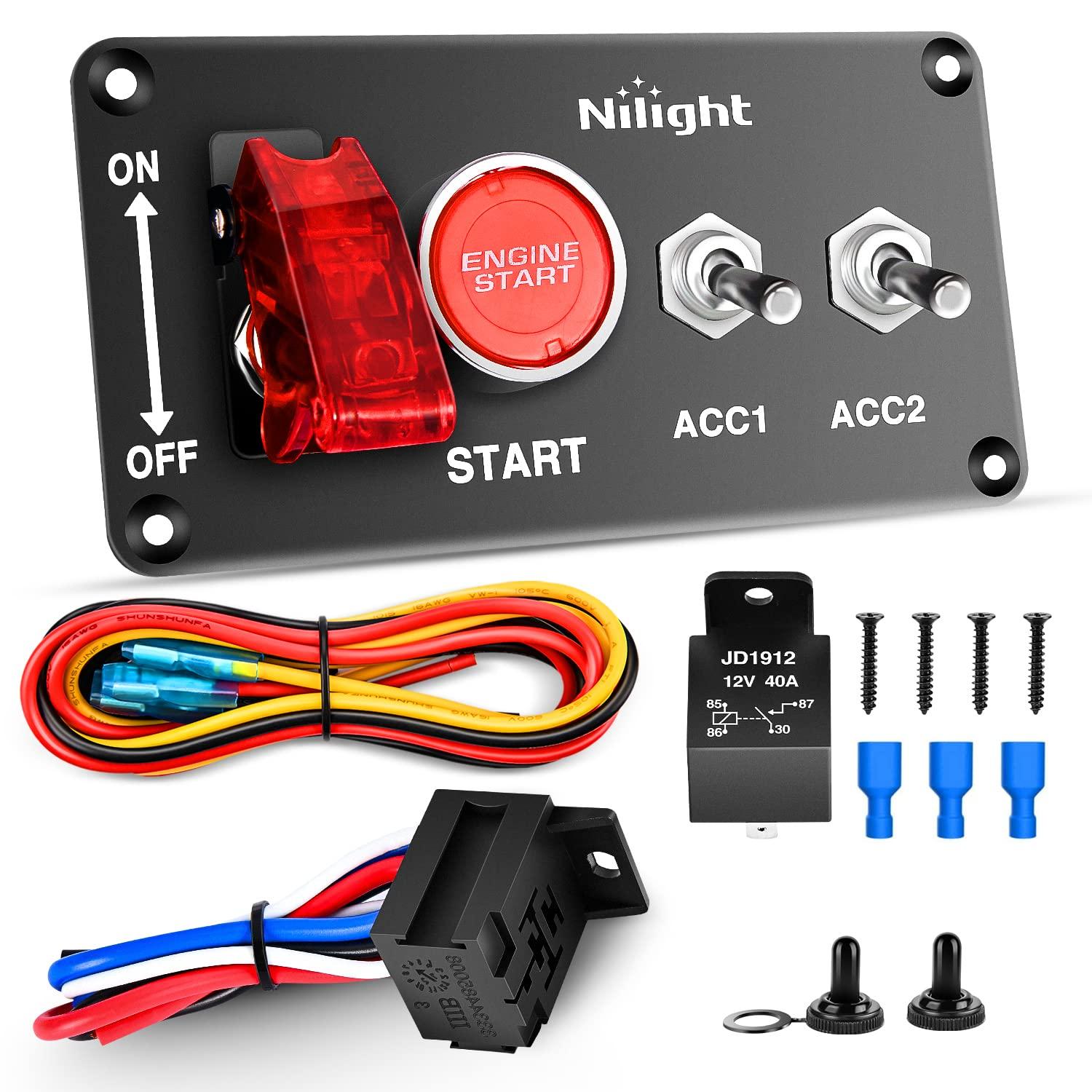 imageNilight Start Engine Button 12V DC 50A SPST on Off Momentary Switch Red Car Start Engine Button Stater Push Start Ignition Switch for Racing Sport Cars Trucks 2 Years WarrantyRed 4 in 1 Panel