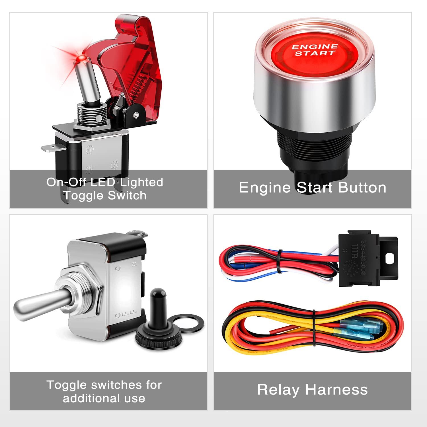 imageNilight Start Engine Button 12V DC 50A SPST on Off Momentary Switch Red Car Start Engine Button Stater Push Start Ignition Switch for Racing Sport Cars Trucks 2 Years WarrantyRed 5 in 1 Panel