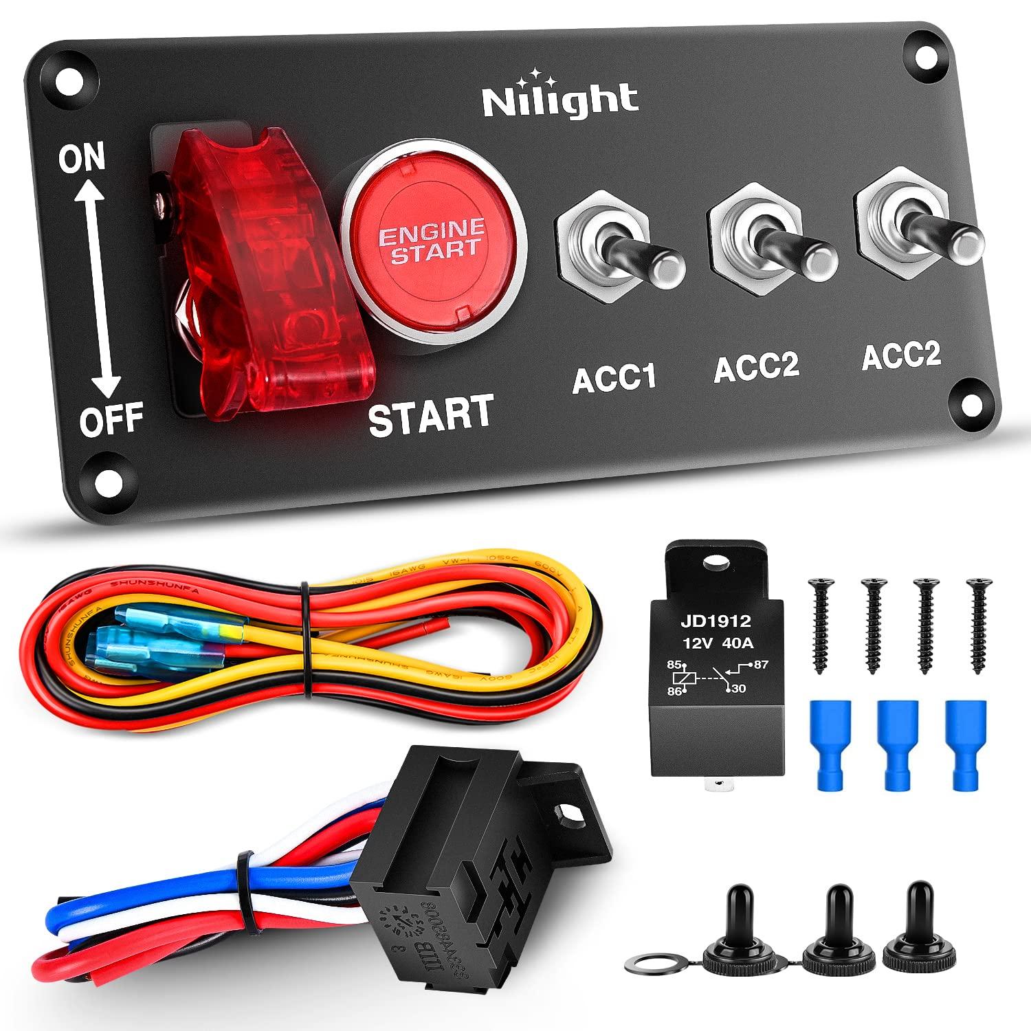 imageNilight Start Engine Button 12V DC 50A SPST on Off Momentary Switch Red Car Start Engine Button Stater Push Start Ignition Switch for Racing Sport Cars Trucks 2 Years WarrantyRed 5 in 1 Panel