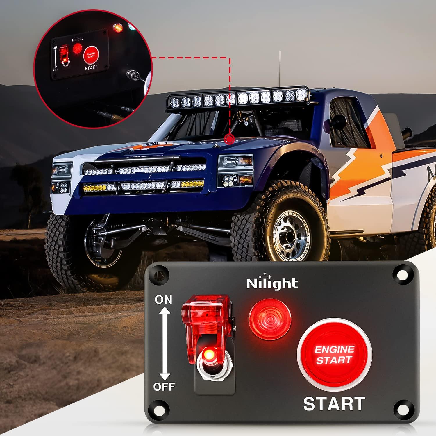 imageNilight Start Engine Button 12V DC 50A SPST on Off Momentary Switch Red Car Start Engine Button Stater Push Start Ignition Switch for Racing Sport Cars Trucks 2 Years WarrantyRed 2 in 1 Panel