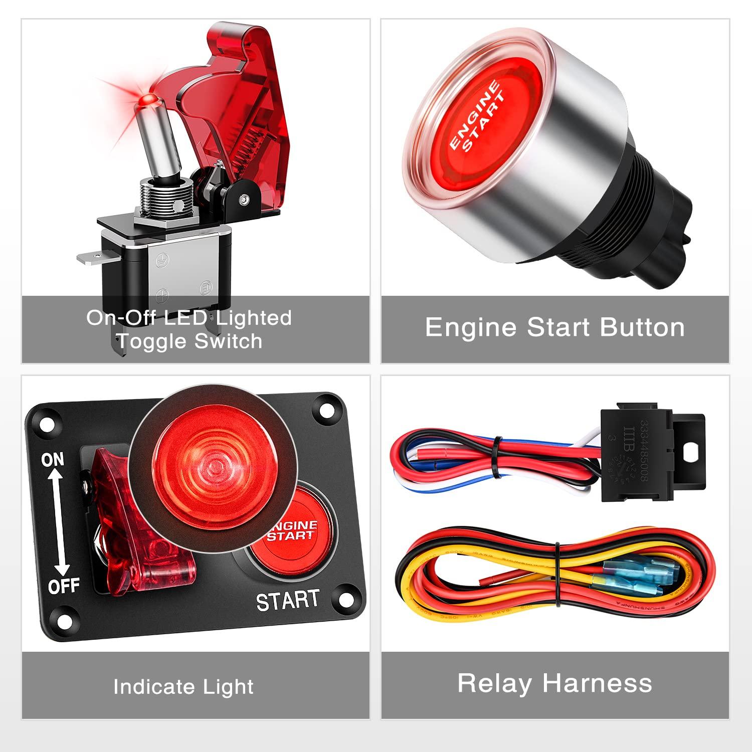 imageNilight Start Engine Button 12V DC 50A SPST on Off Momentary Switch Red Car Start Engine Button Stater Push Start Ignition Switch for Racing Sport Cars Trucks 2 Years WarrantyRed 2 in 1 Panel