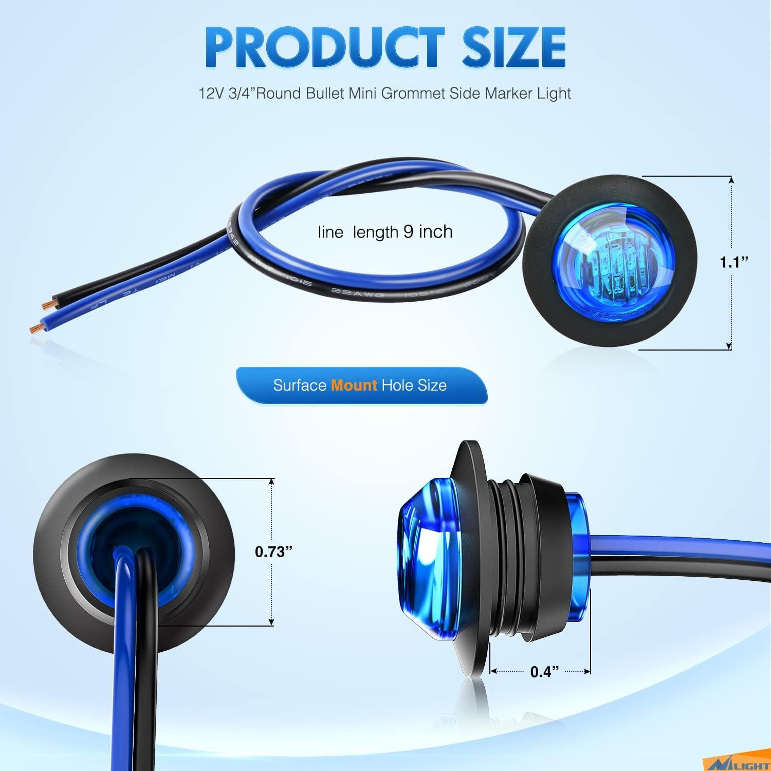 imageNilight TL03 10 PCS 34 Round Clearance LED Front Rear Side Indicator Bullet Marker Light for Truck RV Car Bus Trailer Van Caravan Boat 12V Amber10pcs Blue