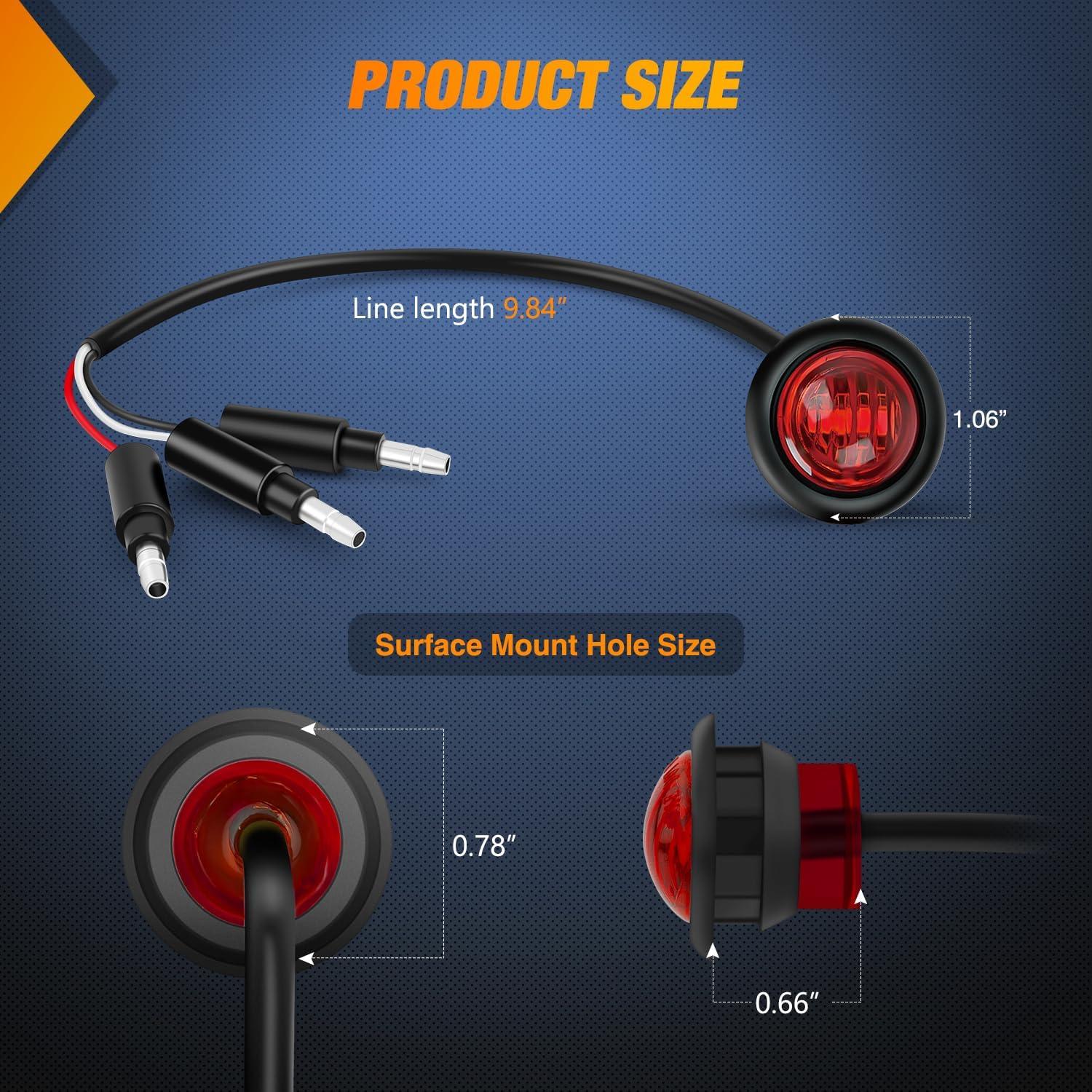 imageNilight TL03 10 PCS 34 Round Clearance LED Front Rear Side Indicator Bullet Marker Light for Truck RV Car Bus Trailer Van Caravan Boat 12V Amber10pcs 3Pin Red