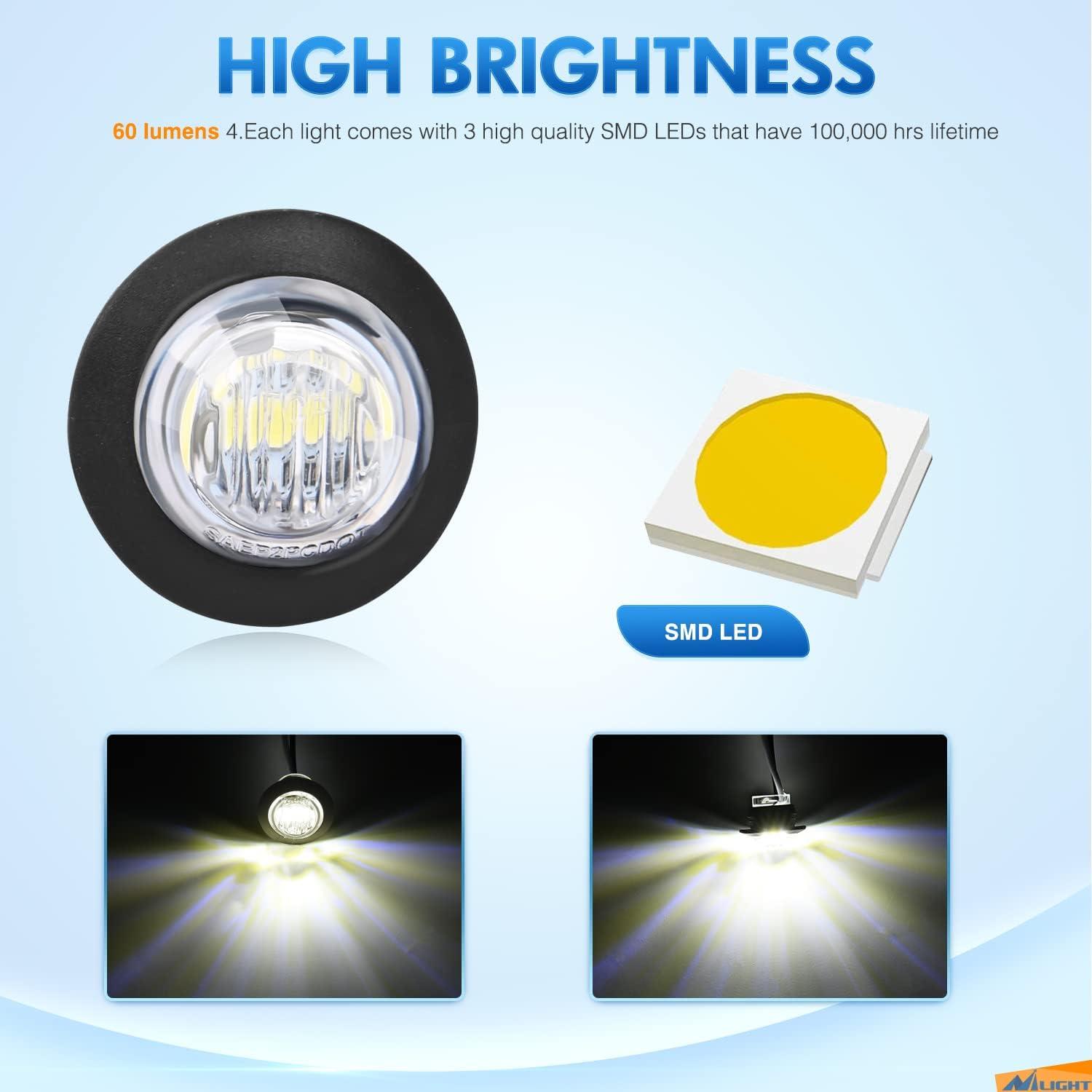 imageNilight TL03 10 PCS 34 Round Clearance LED Front Rear Side Indicator Bullet Marker Light for Truck RV Car Bus Trailer Van Caravan Boat 12V Amber10pcs White