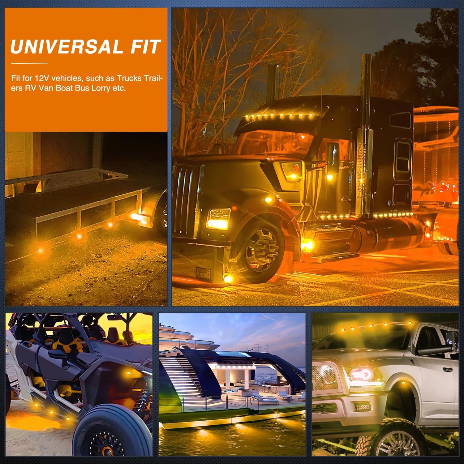 imageNilight TL03 10 PCS 34 Round Clearance LED Front Rear Side Indicator Bullet Marker Light for Truck RV Car Bus Trailer Van Caravan Boat 12V Amber10pcs 2Pin Amber