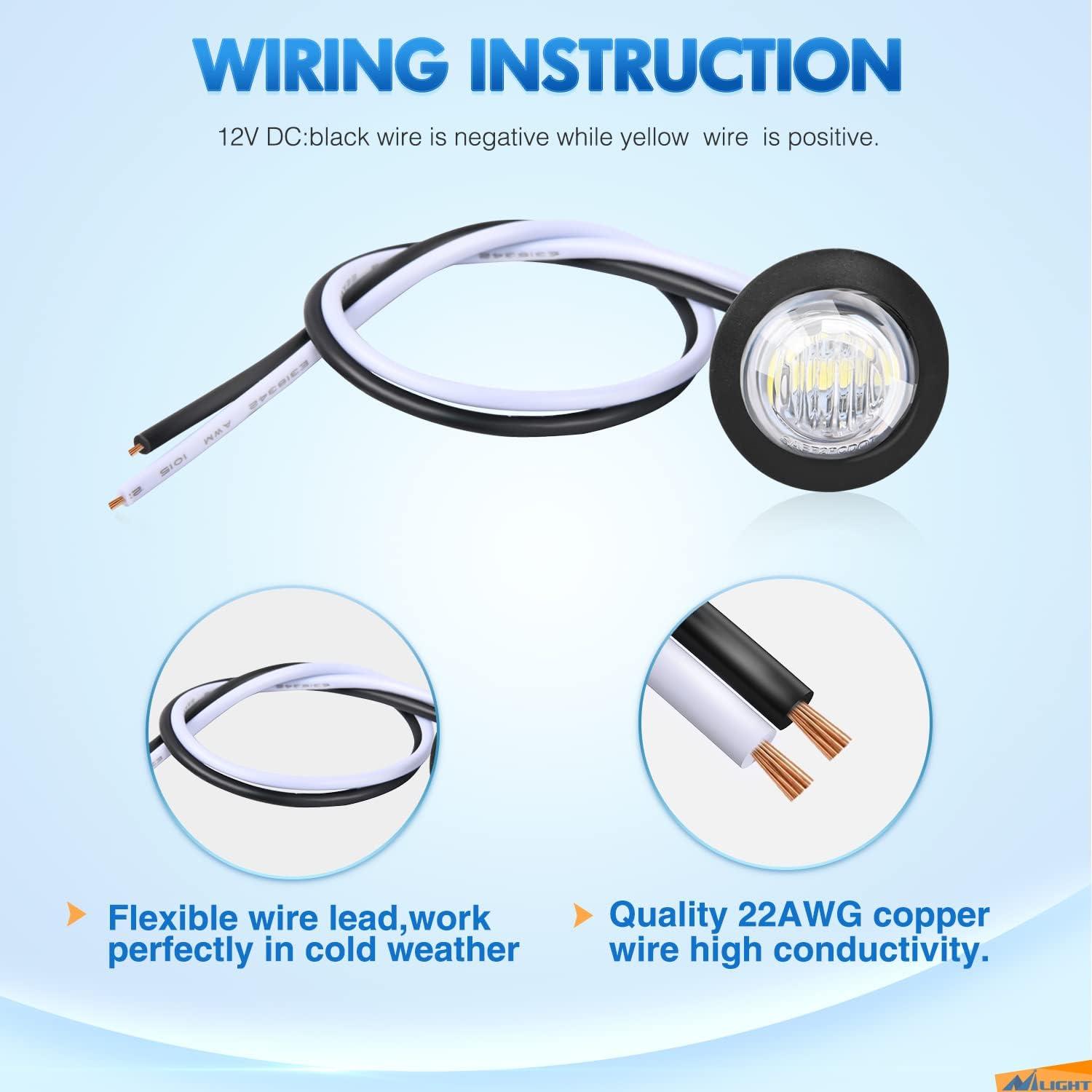 imageNilight TL03 10 PCS 34 Round Clearance LED Front Rear Side Indicator Bullet Marker Light for Truck RV Car Bus Trailer Van Caravan Boat 12V Amber10pcs White