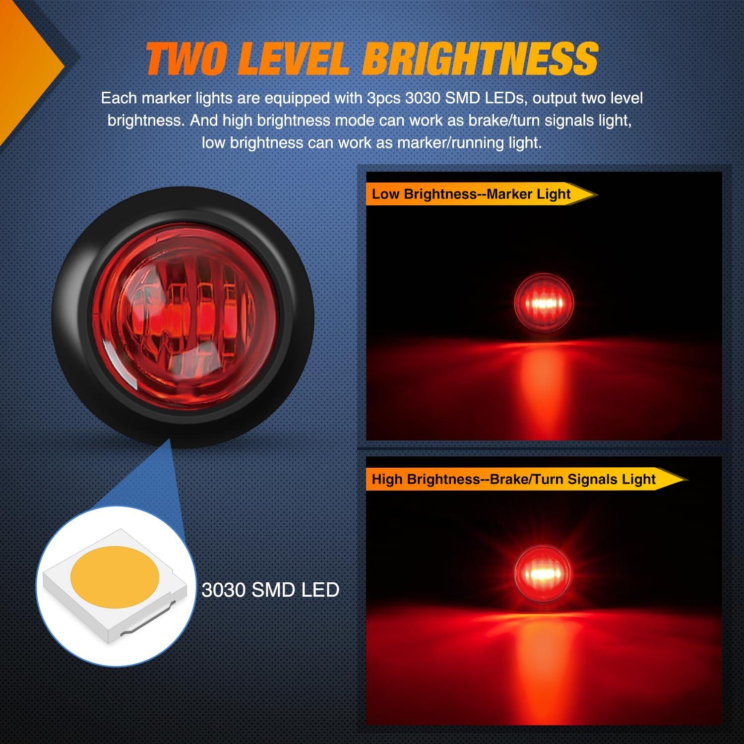 imageNilight TL03 10 PCS 34 Round Clearance LED Front Rear Side Indicator Bullet Marker Light for Truck RV Car Bus Trailer Van Caravan Boat 12V Amber10pcs 3Pin Red