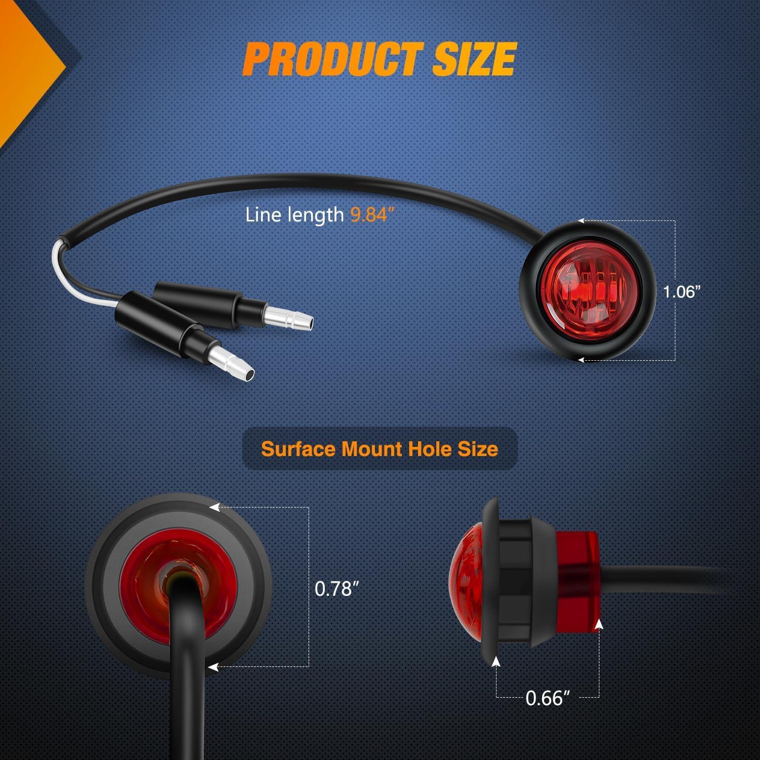 imageNilight TL03 10 PCS 34 Round Clearance LED Front Rear Side Indicator Bullet Marker Light for Truck RV Car Bus Trailer Van Caravan Boat 12V Amber10pcs 2Pin Red