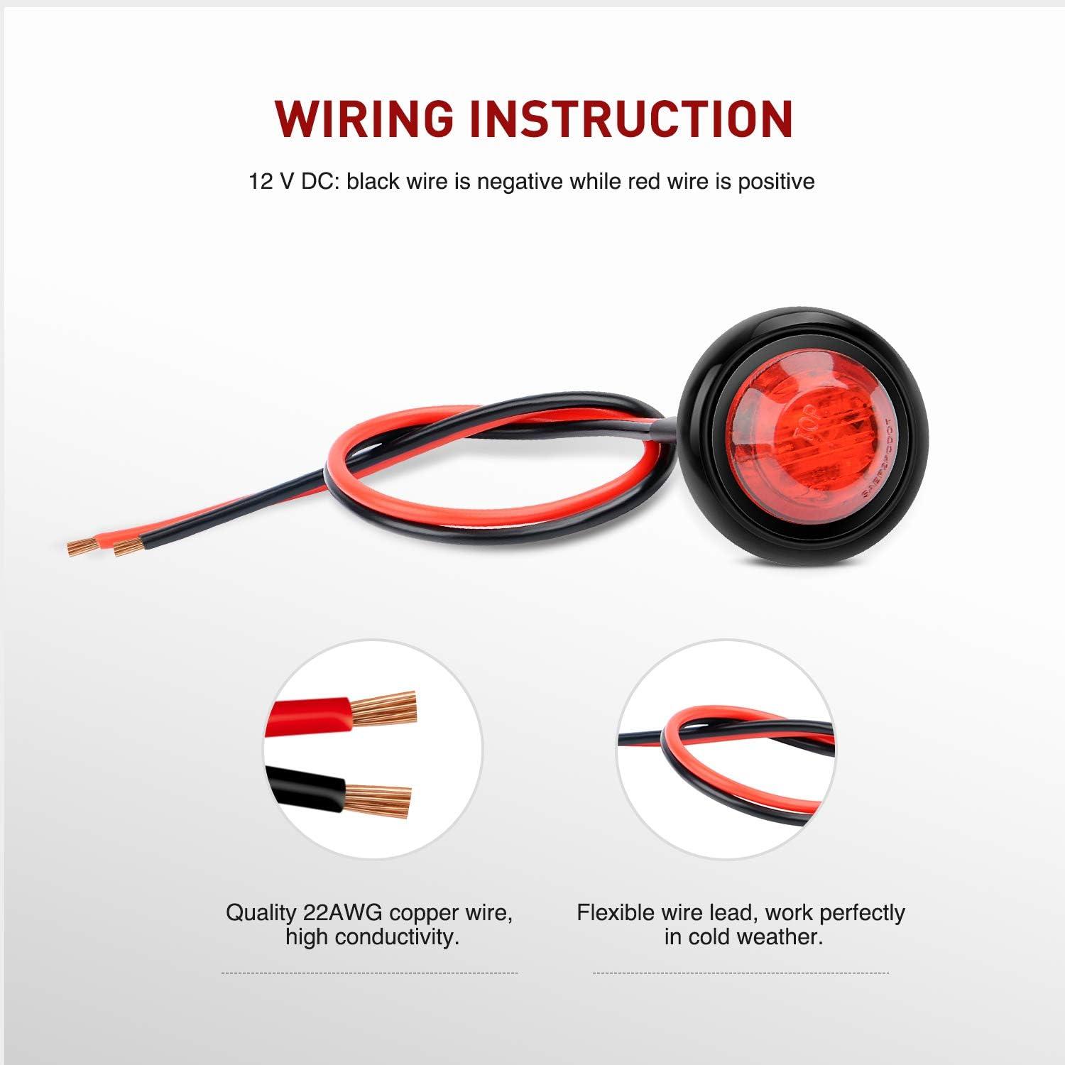 imageNilight TL03 10 PCS 34 Round Clearance LED Front Rear Side Indicator Bullet Marker Light for Truck RV Car Bus Trailer Van Caravan Boat 12V Amber10pcs Red