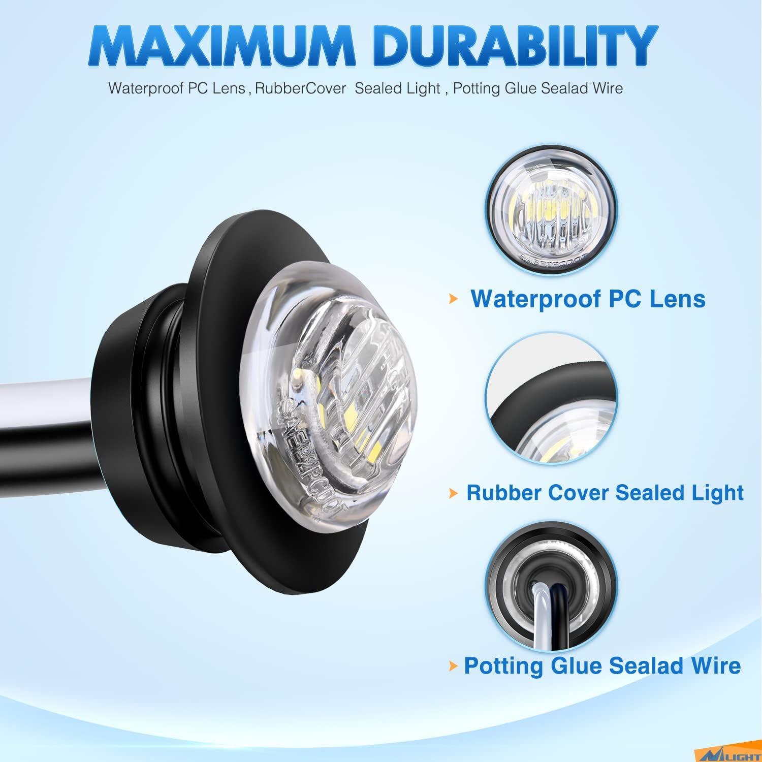 imageNilight TL03 10 PCS 34 Round Clearance LED Front Rear Side Indicator Bullet Marker Light for Truck RV Car Bus Trailer Van Caravan Boat 12V Amber10pcs White