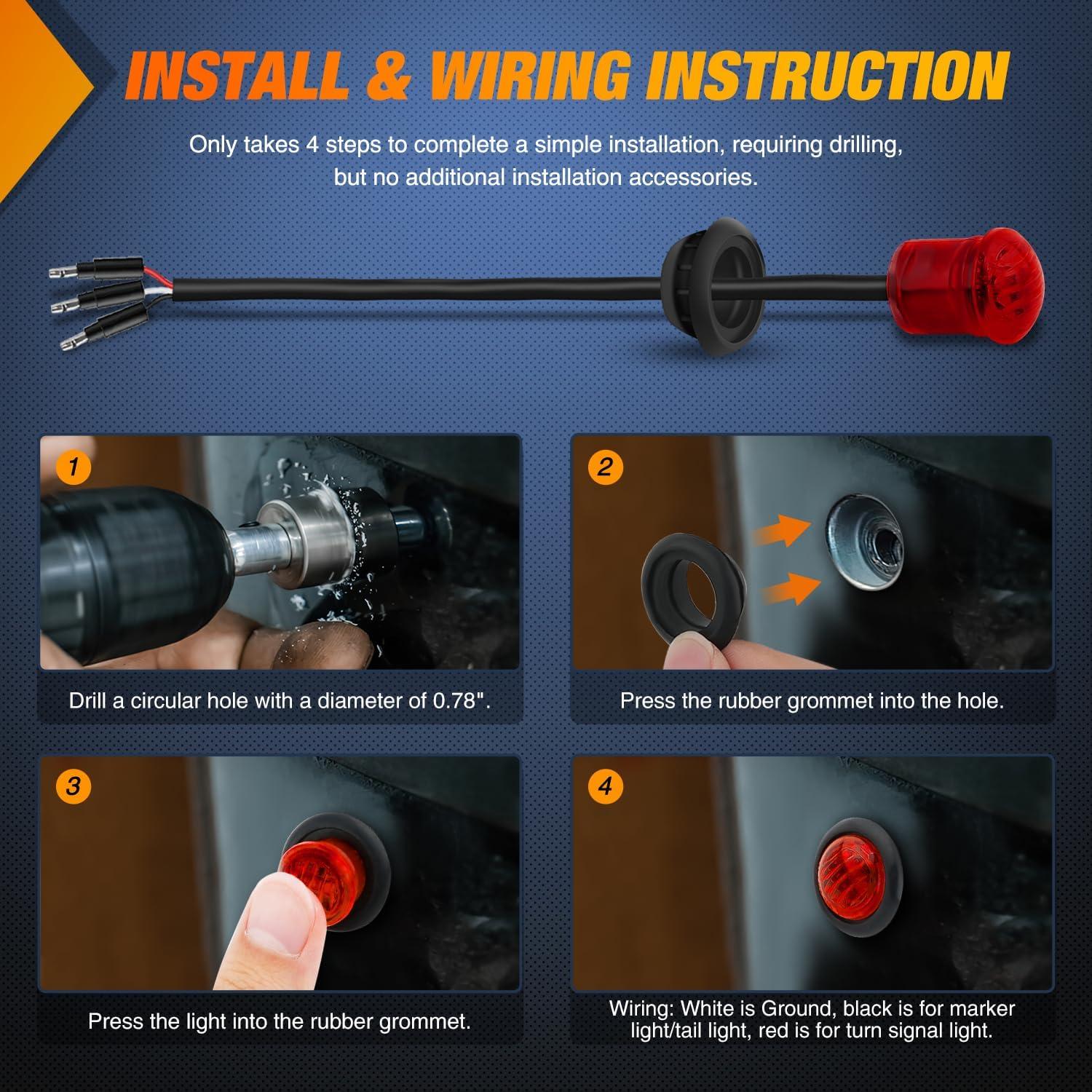 imageNilight TL03 10 PCS 34 Round Clearance LED Front Rear Side Indicator Bullet Marker Light for Truck RV Car Bus Trailer Van Caravan Boat 12V Amber10pcs 3Pin Red