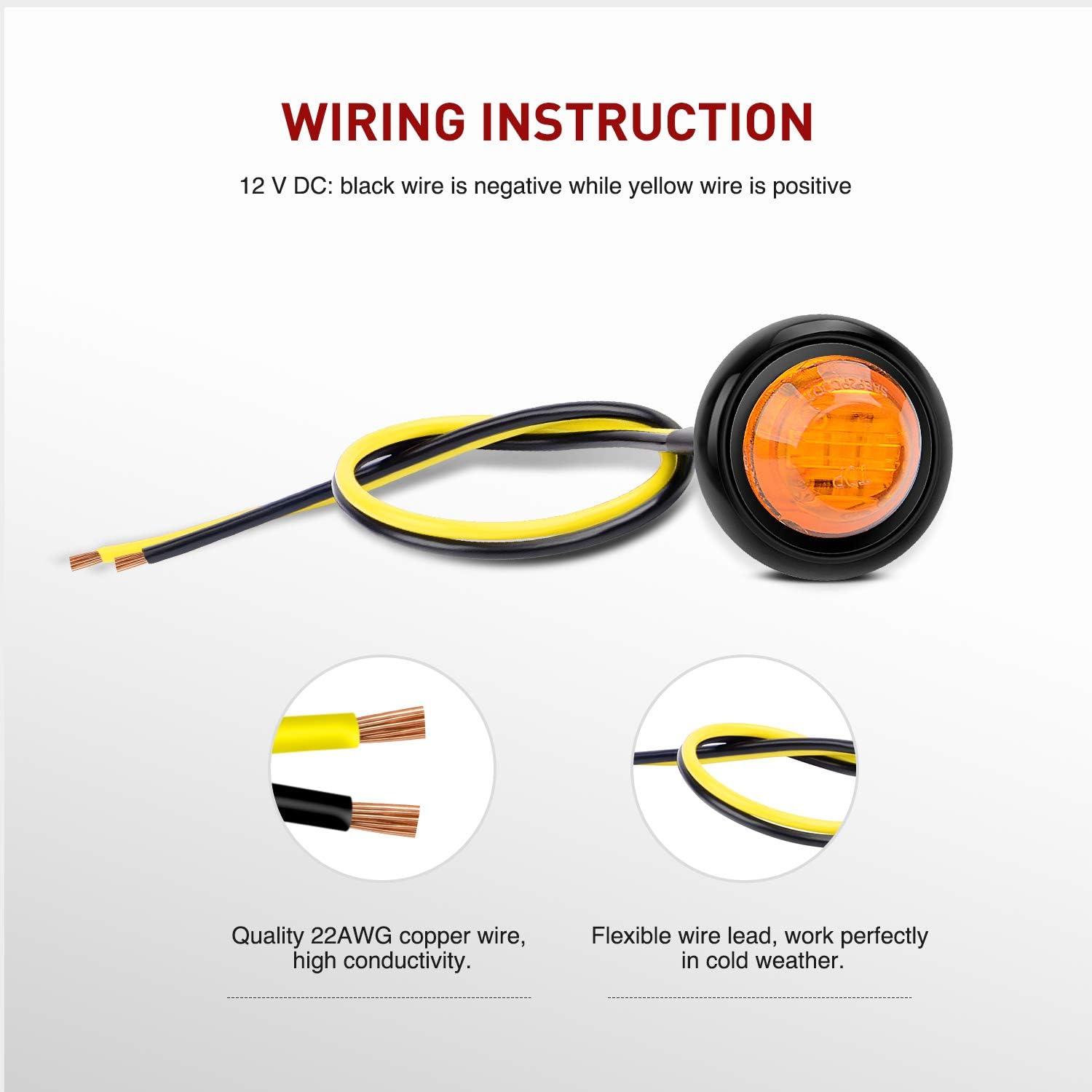 imageNilight TL03 10 PCS 34 Round Clearance LED Front Rear Side Indicator Bullet Marker Light for Truck RV Car Bus Trailer Van Caravan Boat 12V Amber10pcs Amber