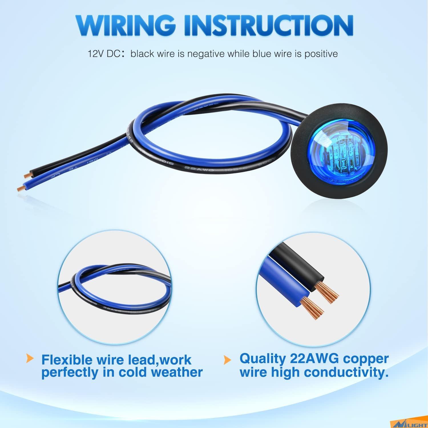 imageNilight TL03 10 PCS 34 Round Clearance LED Front Rear Side Indicator Bullet Marker Light for Truck RV Car Bus Trailer Van Caravan Boat 12V Amber10pcs Blue