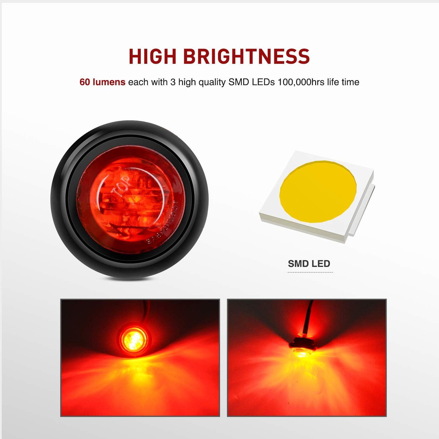 imageNilight TL03 10 PCS 34 Round Clearance LED Front Rear Side Indicator Bullet Marker Light for Truck RV Car Bus Trailer Van Caravan Boat 12V Amber10pcs Red