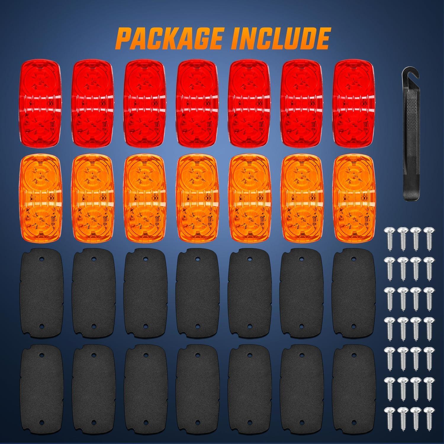 imageNilight TL03 10 PCS 34 Round Clearance LED Front Rear Side Indicator Bullet Marker Light for Truck RV Car Bus Trailer Van Caravan Boat 12V Amber14Pcs Amber Red