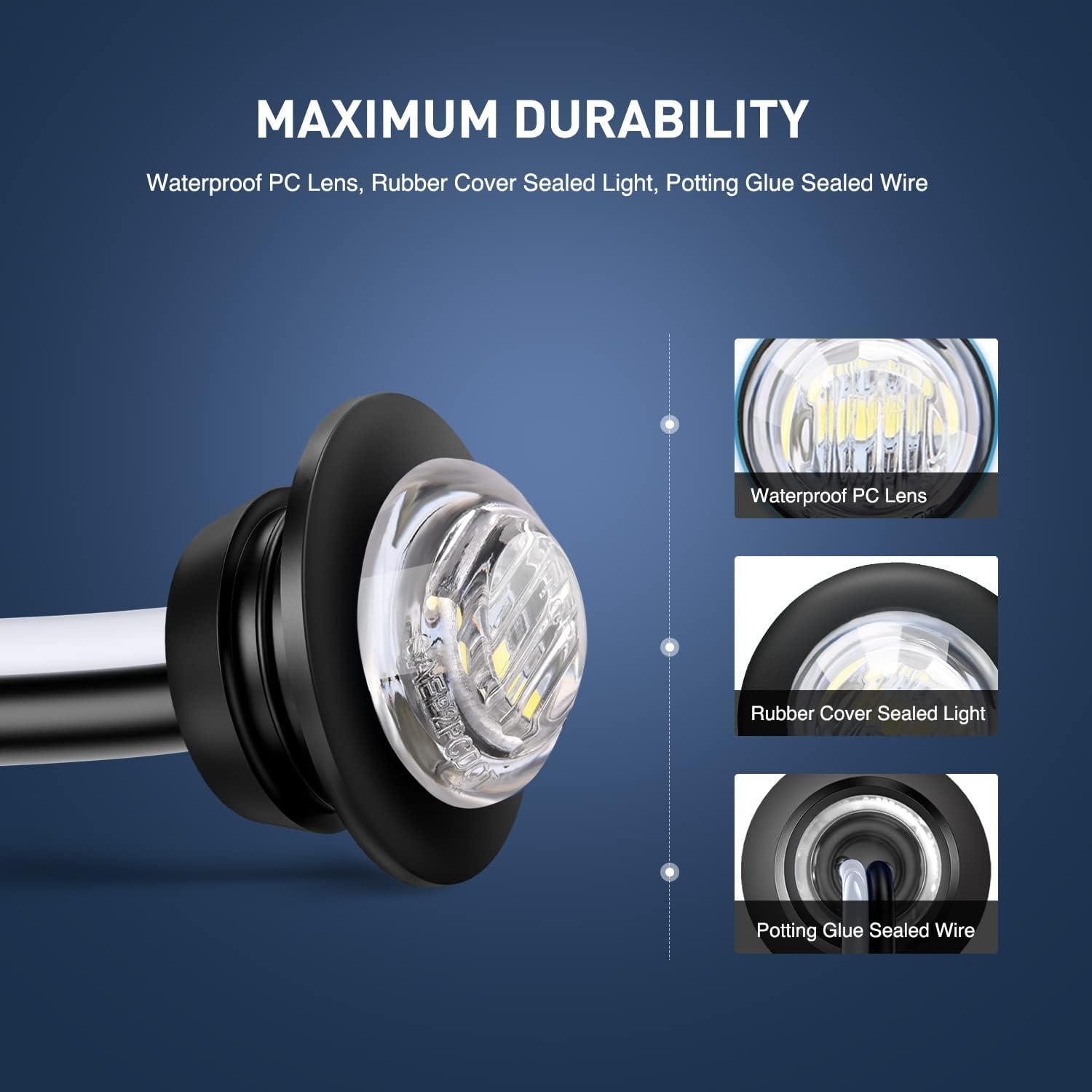 imageNilight TL03 10 PCS 34 Round Clearance LED Front Rear Side Indicator Bullet Marker Light for Truck RV Car Bus Trailer Van Caravan Boat 12V Amber30Pcs Amber Red White