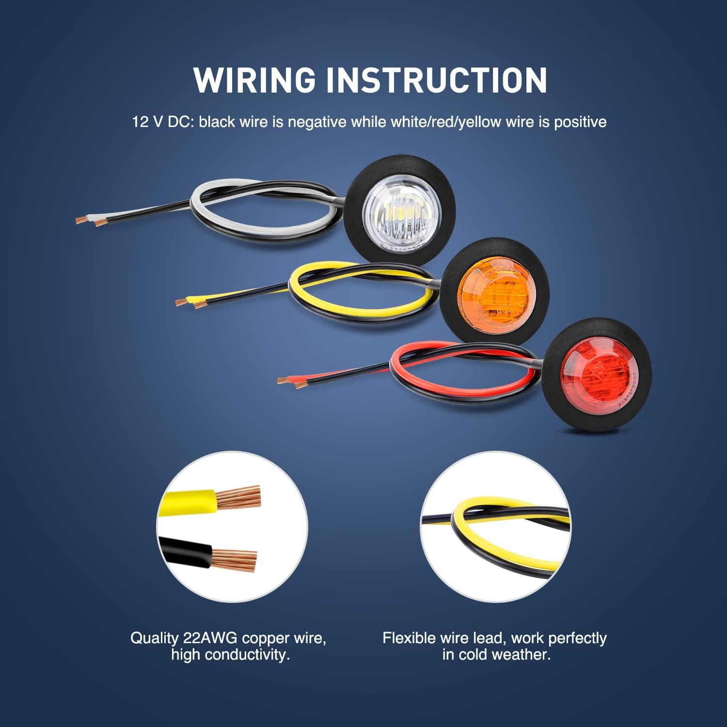 imageNilight TL03 10 PCS 34 Round Clearance LED Front Rear Side Indicator Bullet Marker Light for Truck RV Car Bus Trailer Van Caravan Boat 12V Amber30Pcs Amber Red White