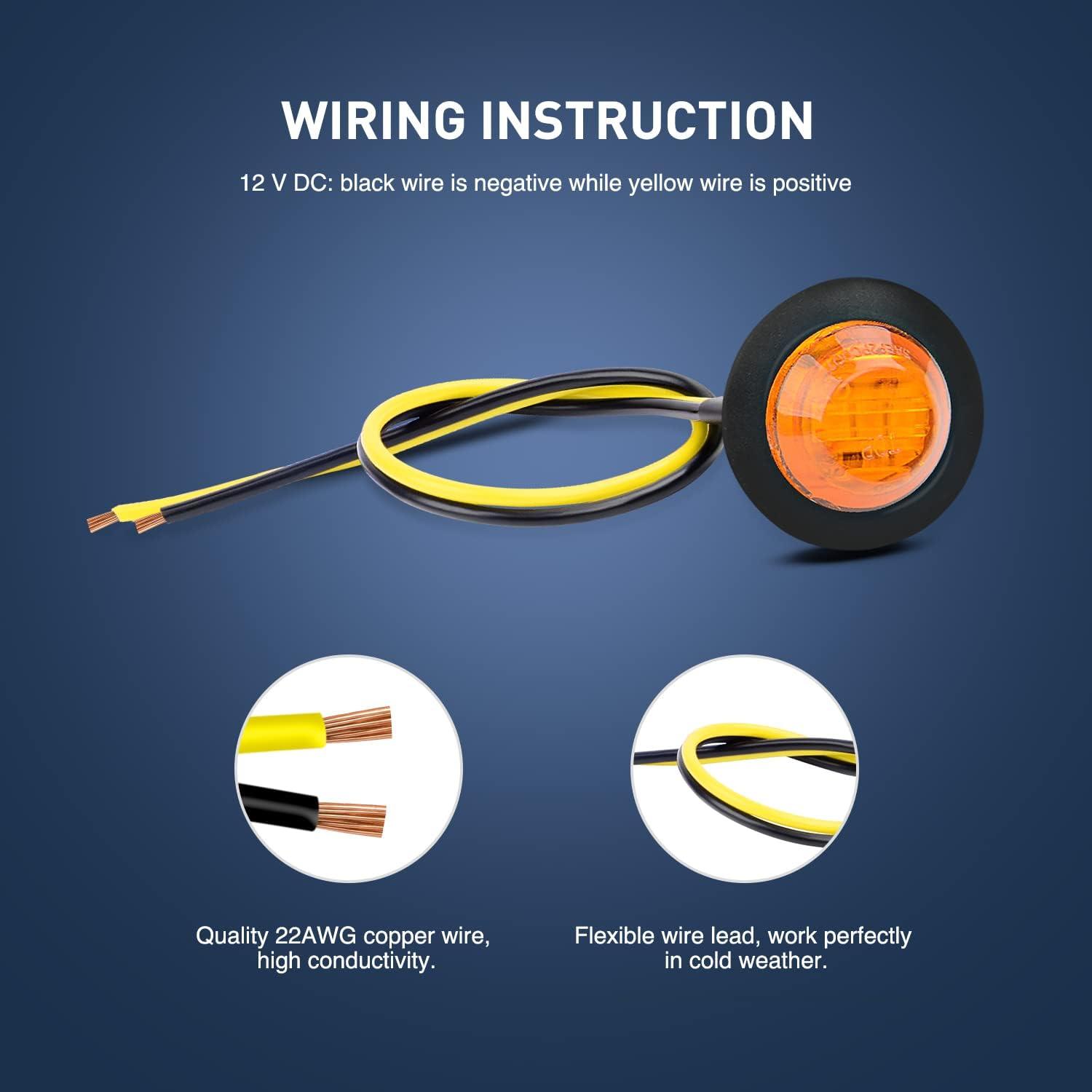 imageNilight TL03 10 PCS 34 Round Clearance LED Front Rear Side Indicator Bullet Marker Light for Truck RV Car Bus Trailer Van Caravan Boat 12V Amber50Pcs Amber