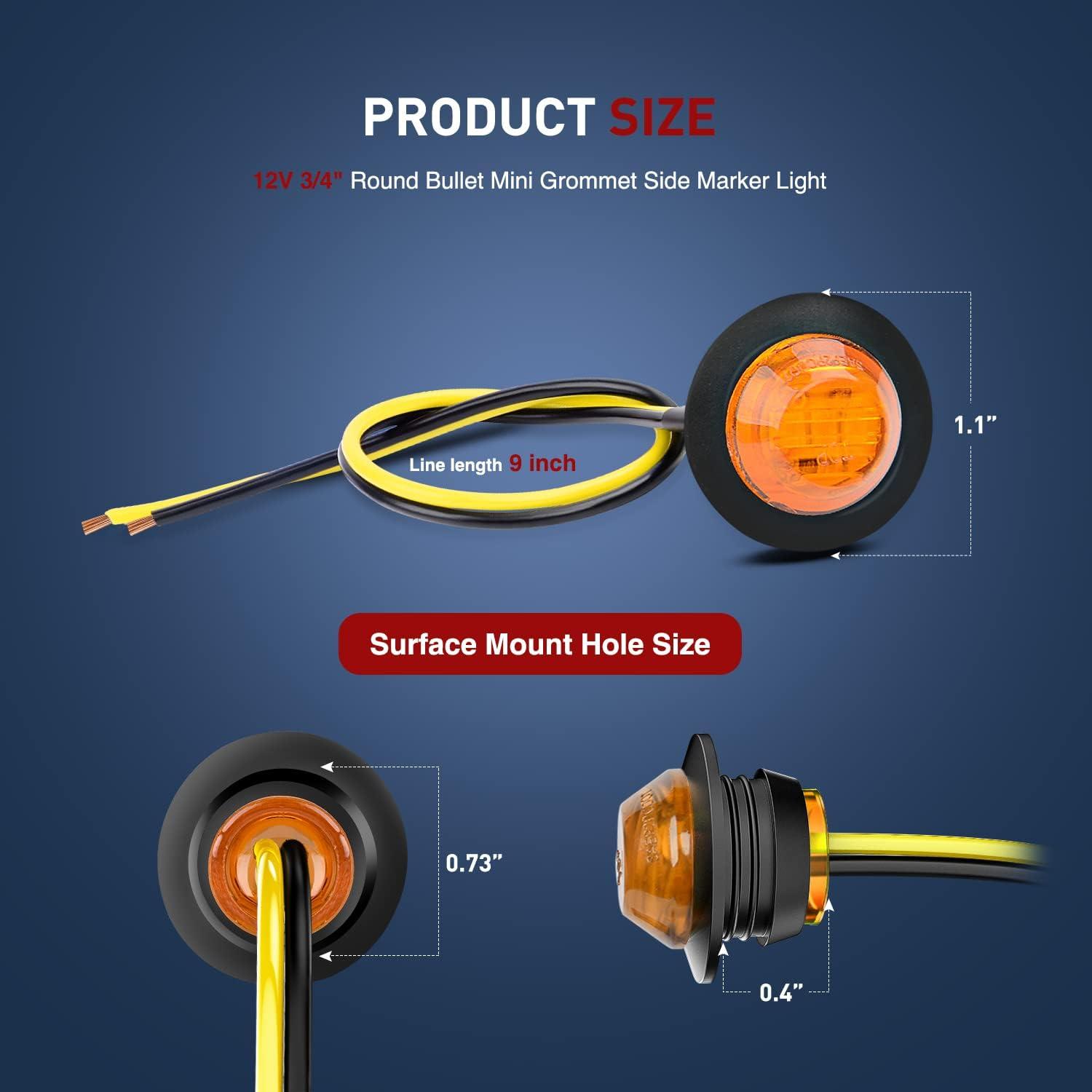 imageNilight TL03 10 PCS 34 Round Clearance LED Front Rear Side Indicator Bullet Marker Light for Truck RV Car Bus Trailer Van Caravan Boat 12V Amber50Pcs Amber