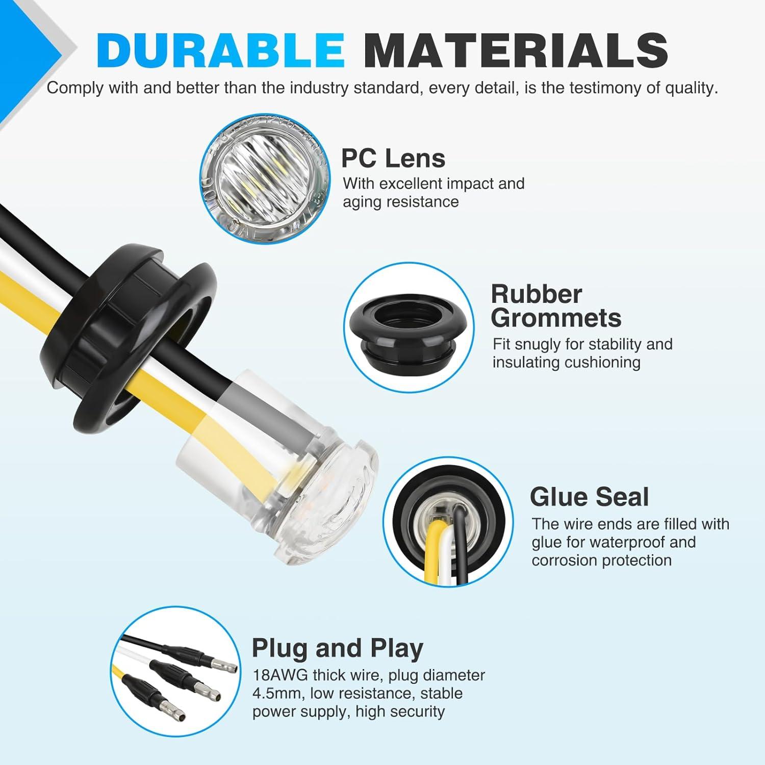 imageNilight TL03 10 PCS 34 Round Clearance LED Front Rear Side Indicator Bullet Marker Light for Truck RV Car Bus Trailer Van Caravan Boat 12V AmberAmber White 10Pcs