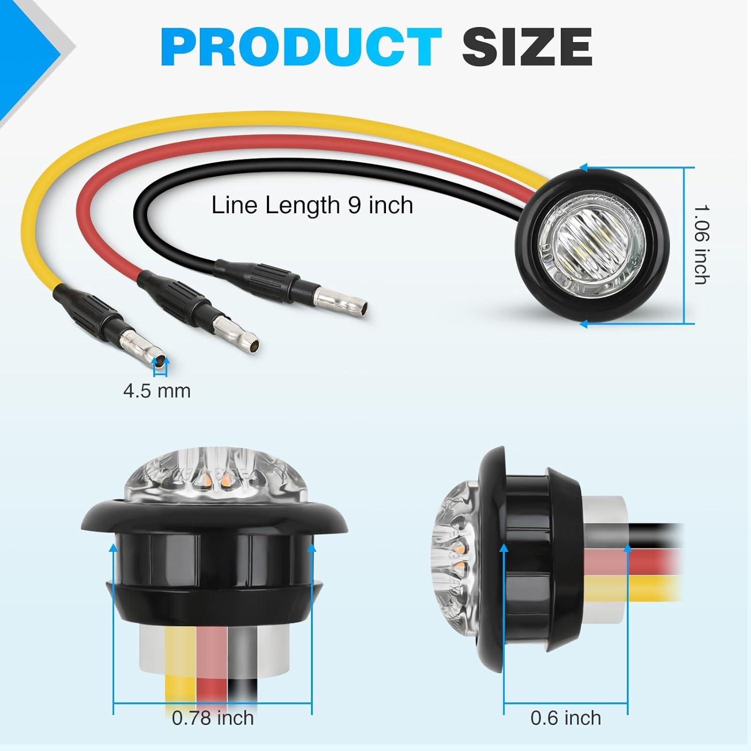 imageNilight TL03 10 PCS 34 Round Clearance LED Front Rear Side Indicator Bullet Marker Light for Truck RV Car Bus Trailer Van Caravan Boat 12V AmberAmber Red 10Pcs