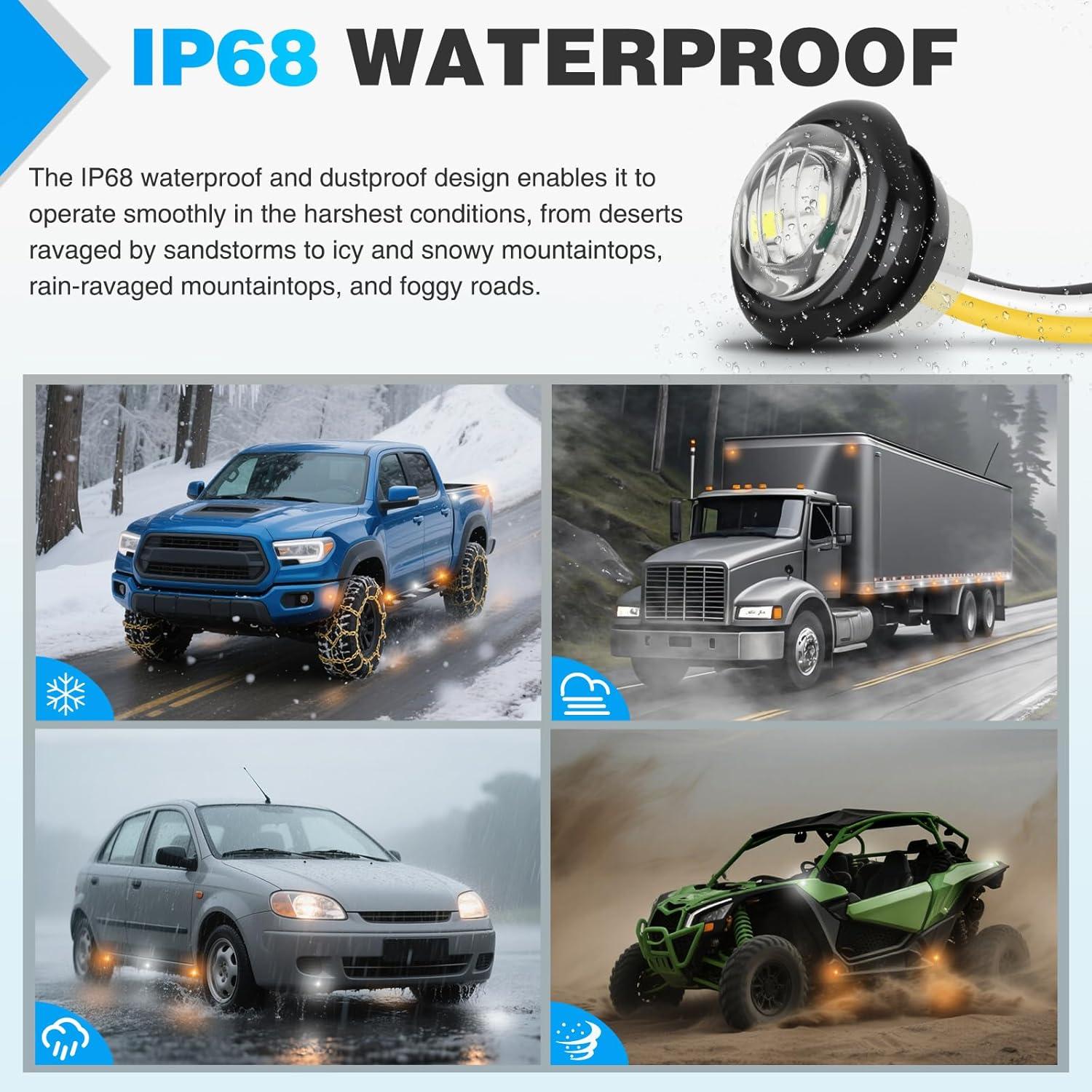 imageNilight TL03 10 PCS 34 Round Clearance LED Front Rear Side Indicator Bullet Marker Light for Truck RV Car Bus Trailer Van Caravan Boat 12V AmberAmber White 10Pcs