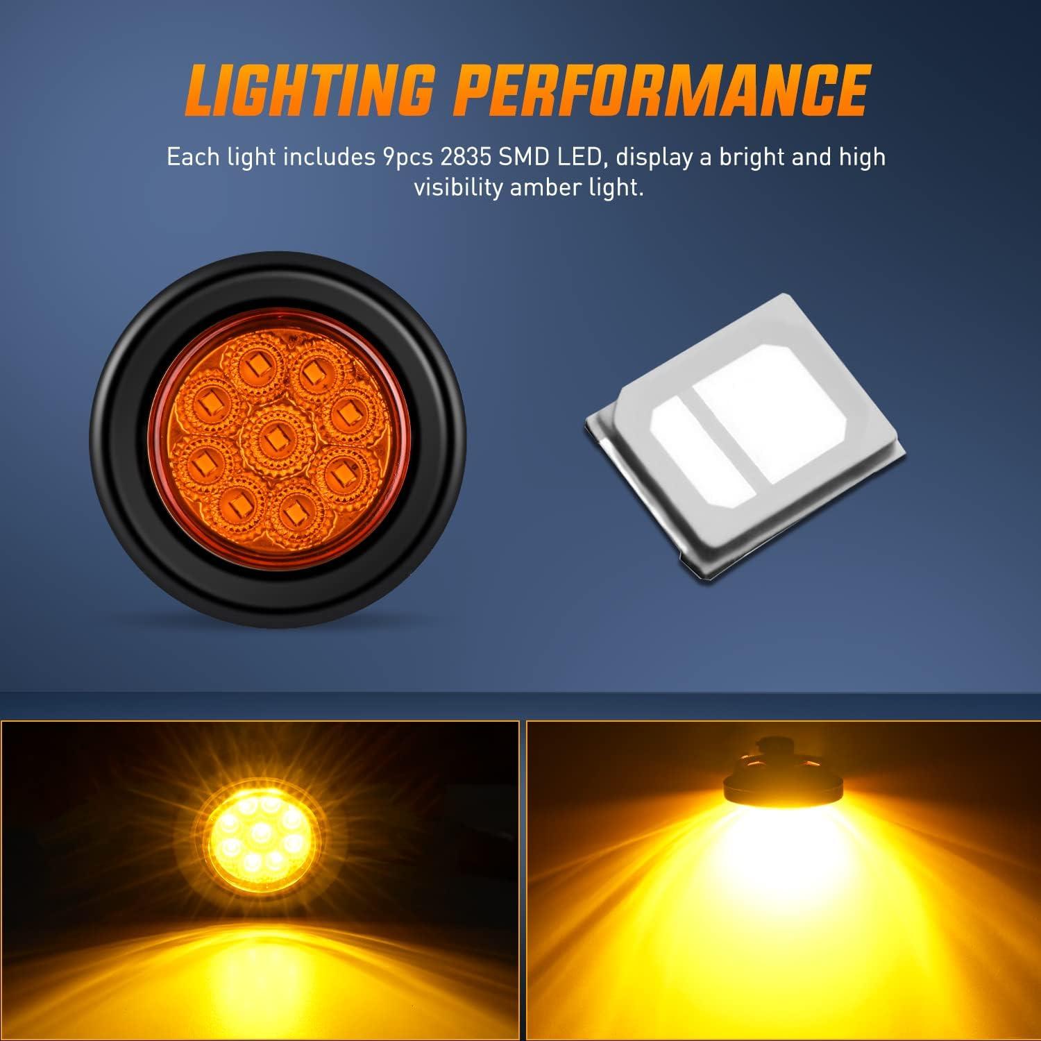 imageNilight TL03 10 PCS 34 Round Clearance LED Front Rear Side Indicator Bullet Marker Light for Truck RV Car Bus Trailer Van Caravan Boat 12V AmberAmber 2Pcs 9LED