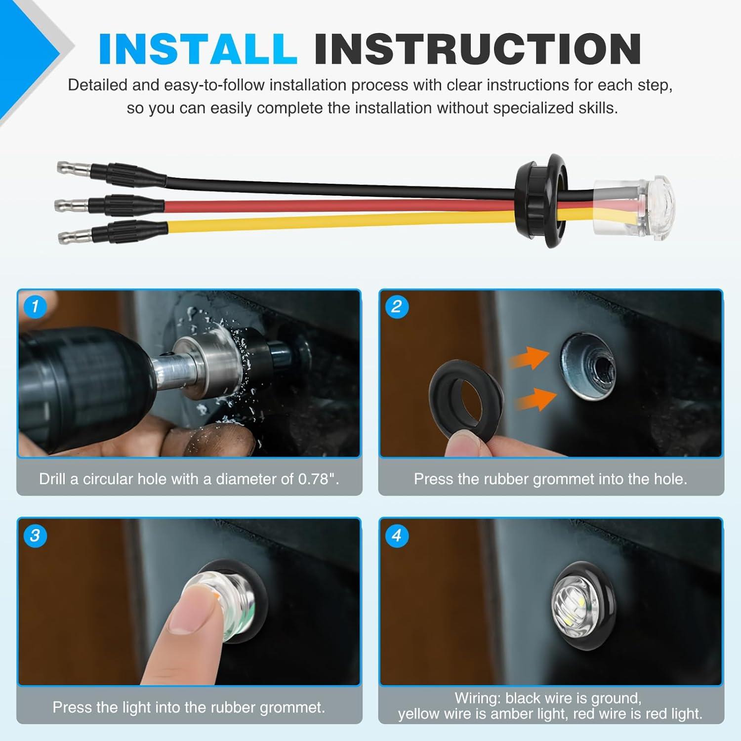 imageNilight TL03 10 PCS 34 Round Clearance LED Front Rear Side Indicator Bullet Marker Light for Truck RV Car Bus Trailer Van Caravan Boat 12V AmberAmber Red 10Pcs