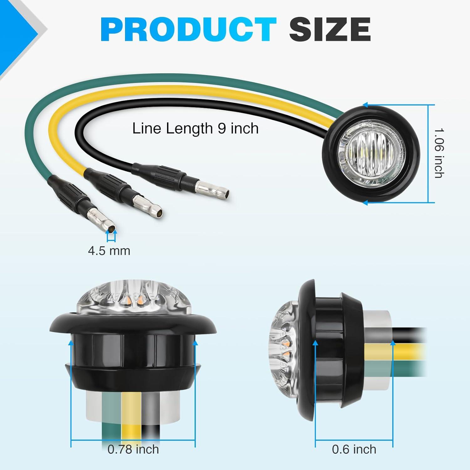 imageNilight TL03 10 PCS 34 Round Clearance LED Front Rear Side Indicator Bullet Marker Light for Truck RV Car Bus Trailer Van Caravan Boat 12V AmberAmber Green 10Pcs