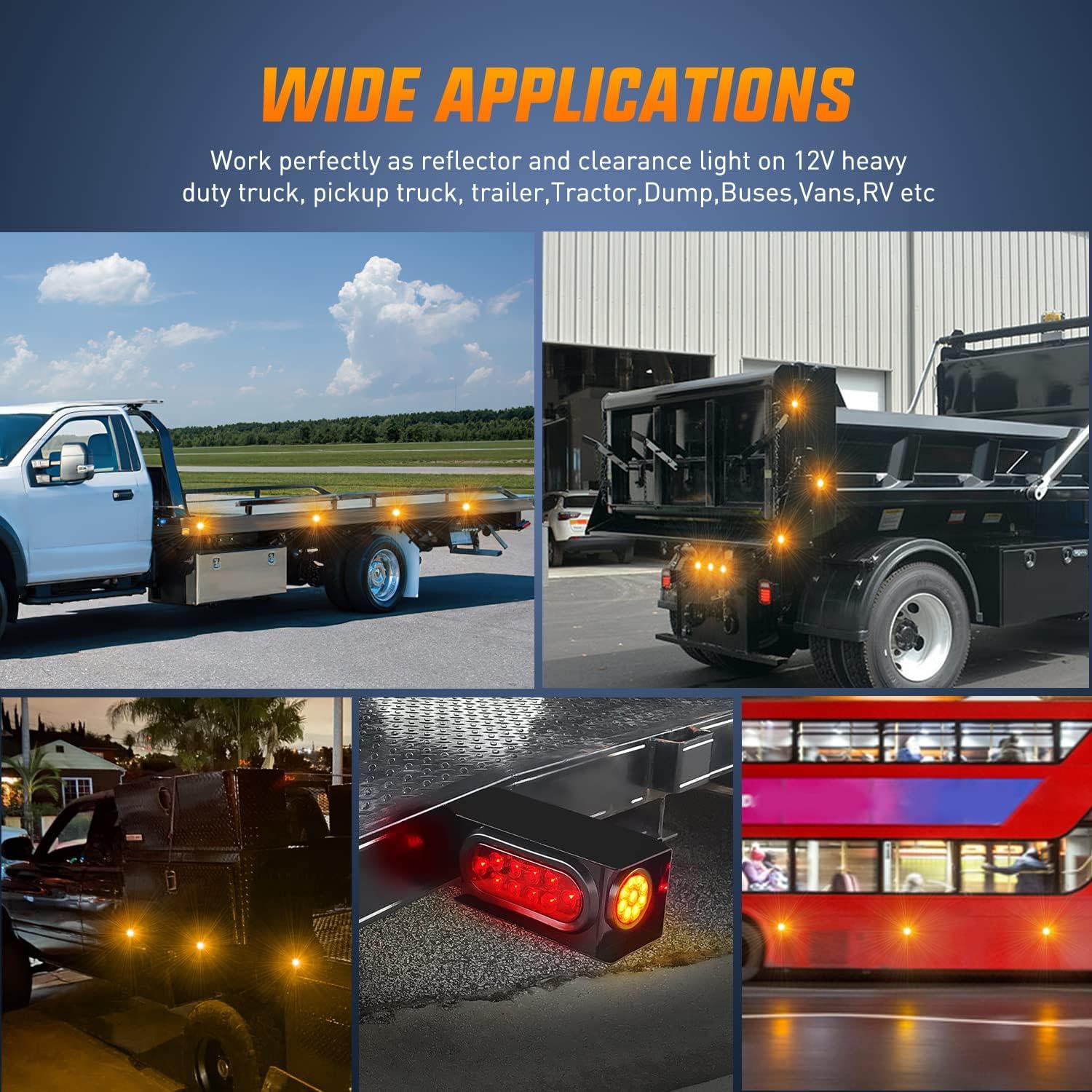 imageNilight TL03 10 PCS 34 Round Clearance LED Front Rear Side Indicator Bullet Marker Light for Truck RV Car Bus Trailer Van Caravan Boat 12V AmberAmber 2Pcs 9LED