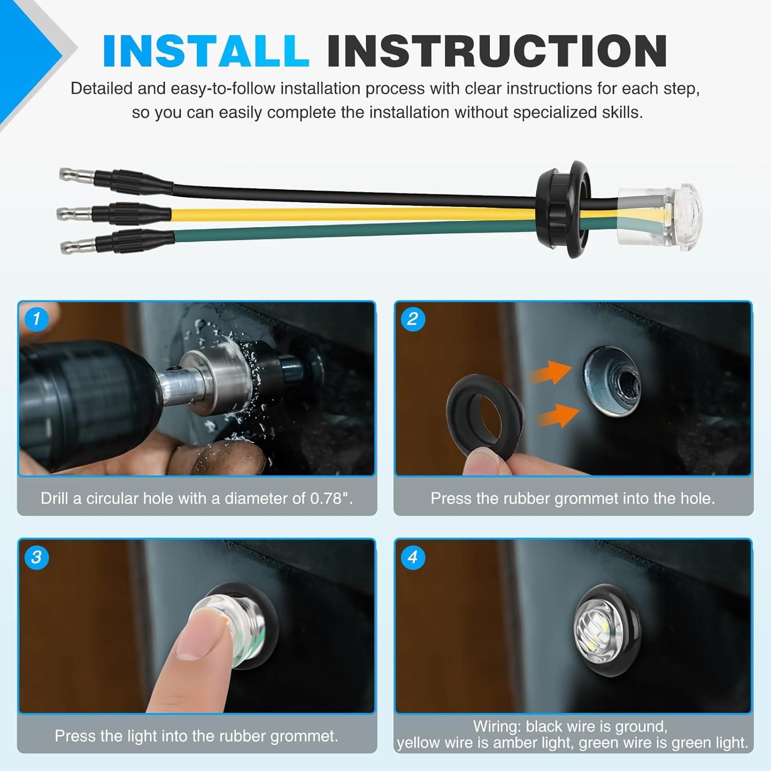 imageNilight TL03 10 PCS 34 Round Clearance LED Front Rear Side Indicator Bullet Marker Light for Truck RV Car Bus Trailer Van Caravan Boat 12V AmberAmber Green 10Pcs