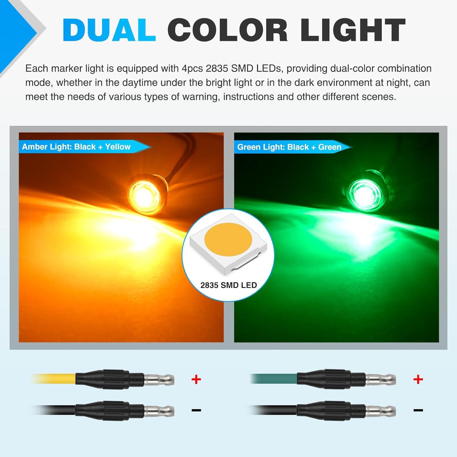 imageNilight TL03 10 PCS 34 Round Clearance LED Front Rear Side Indicator Bullet Marker Light for Truck RV Car Bus Trailer Van Caravan Boat 12V AmberAmber Green 10Pcs